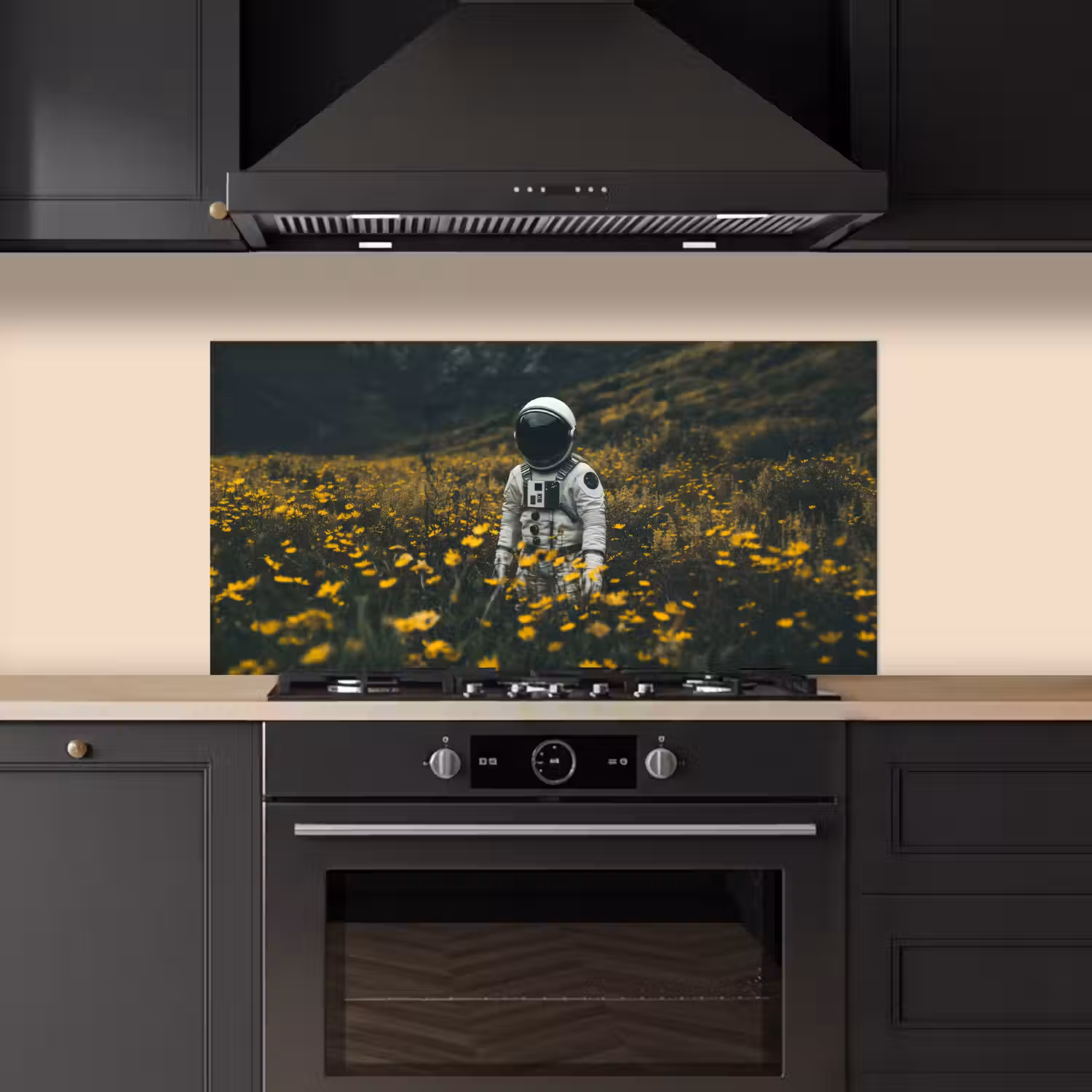 Astronaut - Bloemen - Veld - Geel keuken achterwand spatscherm middel -sfeer1