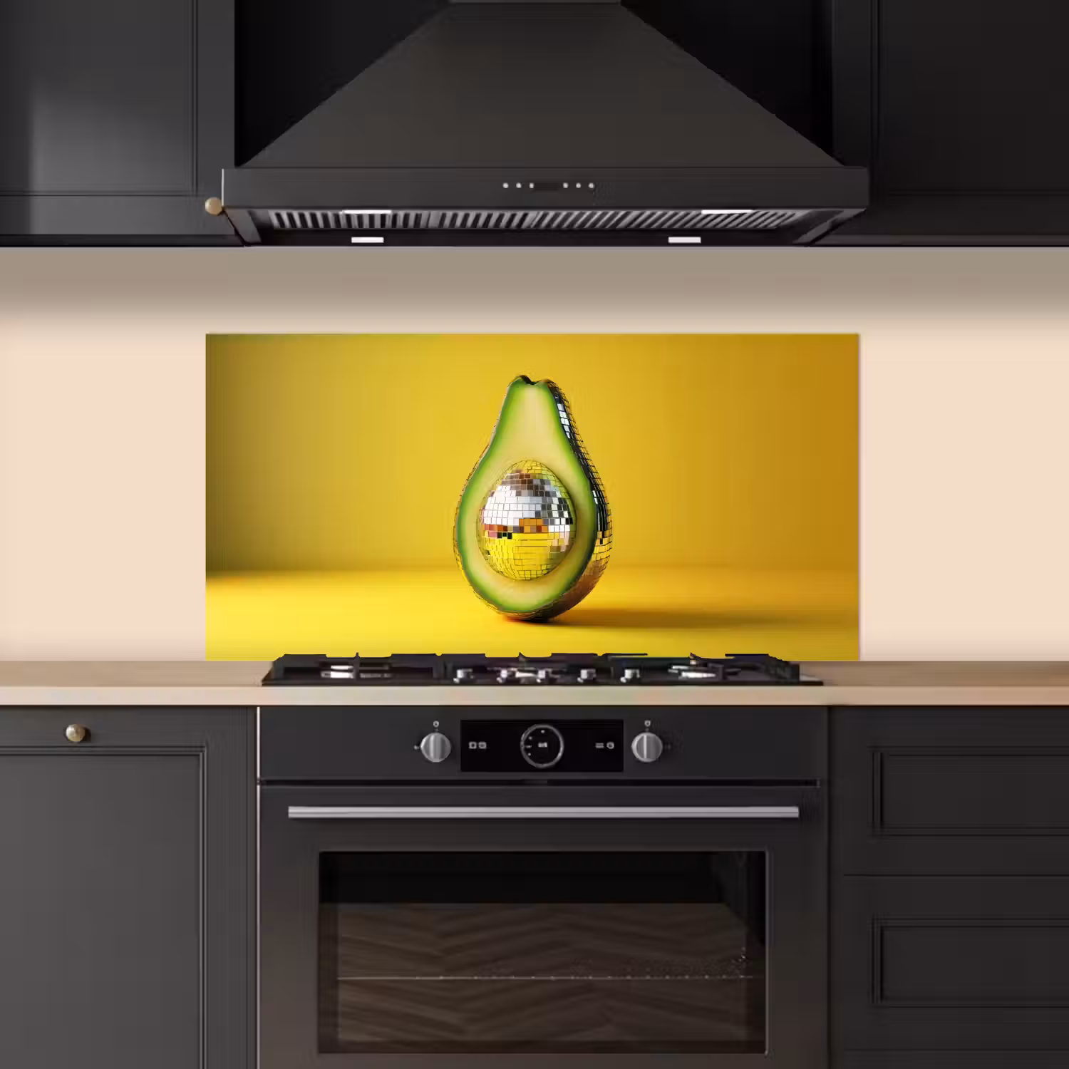 Avocado - Discobal - Geel - Glitter keuken achterwand spatscherm middel -sfeer1