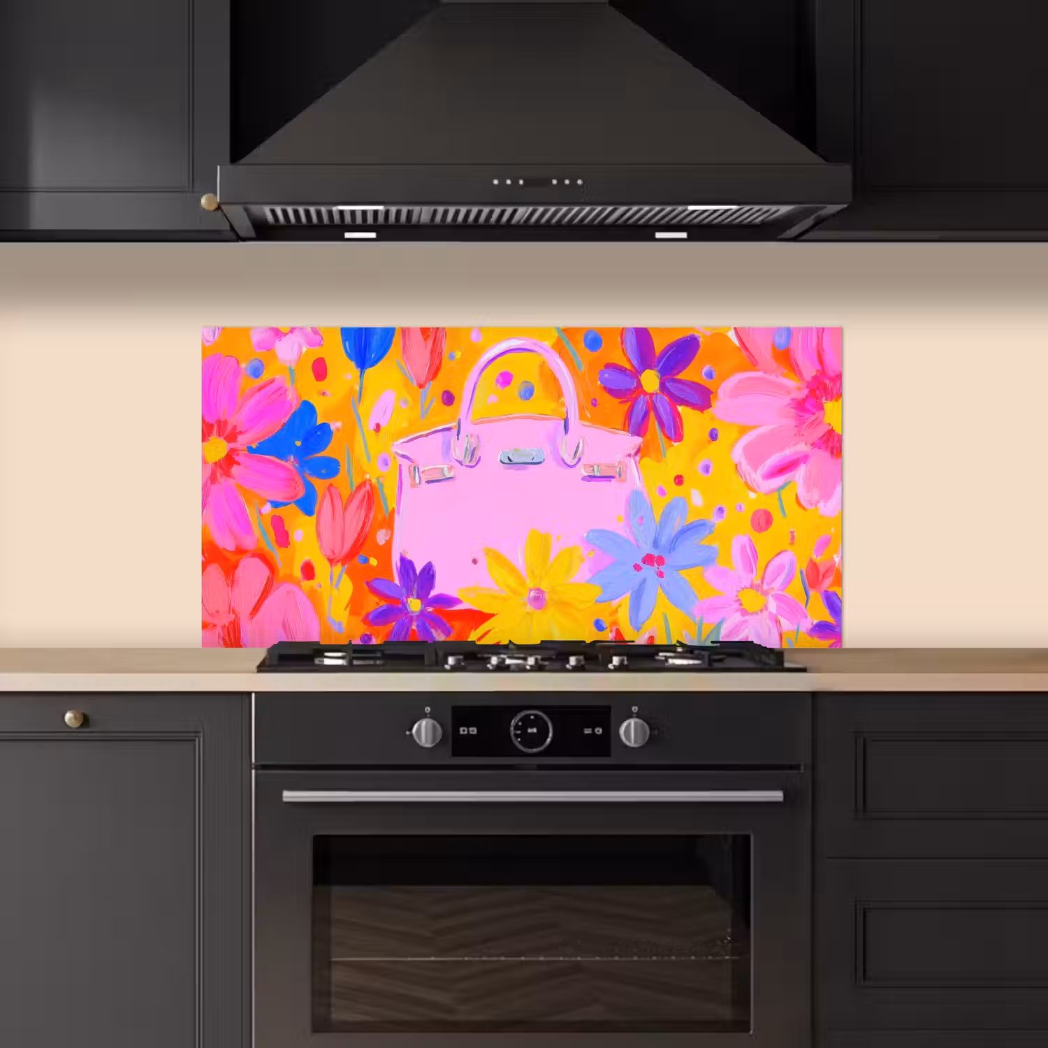 Tas - Roze - Bloemen keuken achterwand spatscherm middel -sfeer1