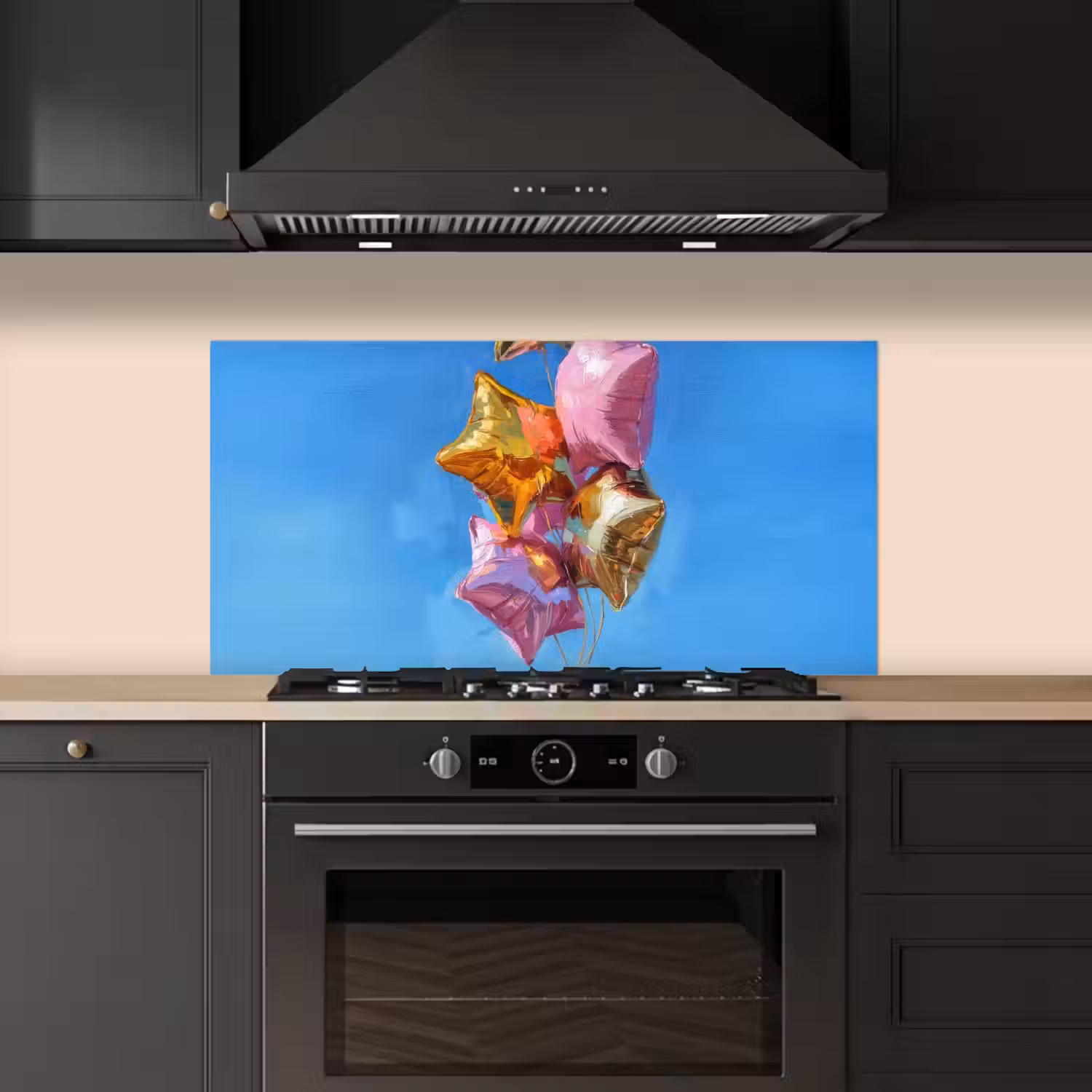 Ballonnen - Goud - Stervorm - Roze keuken achterwand spatscherm middel -sfeer1