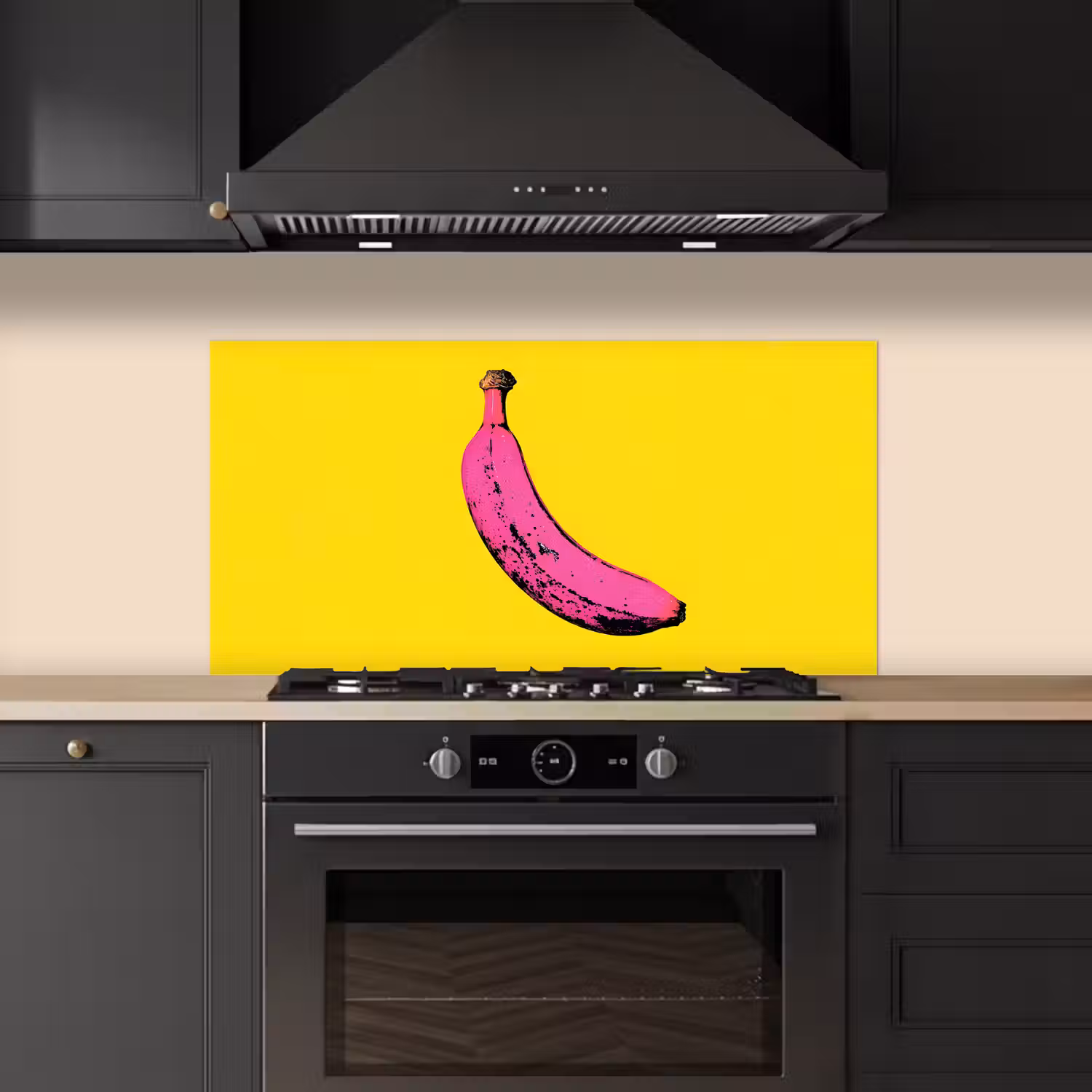 Banaan - Grafisch - Geel keuken achterwand spatscherm middel -sfeer1
