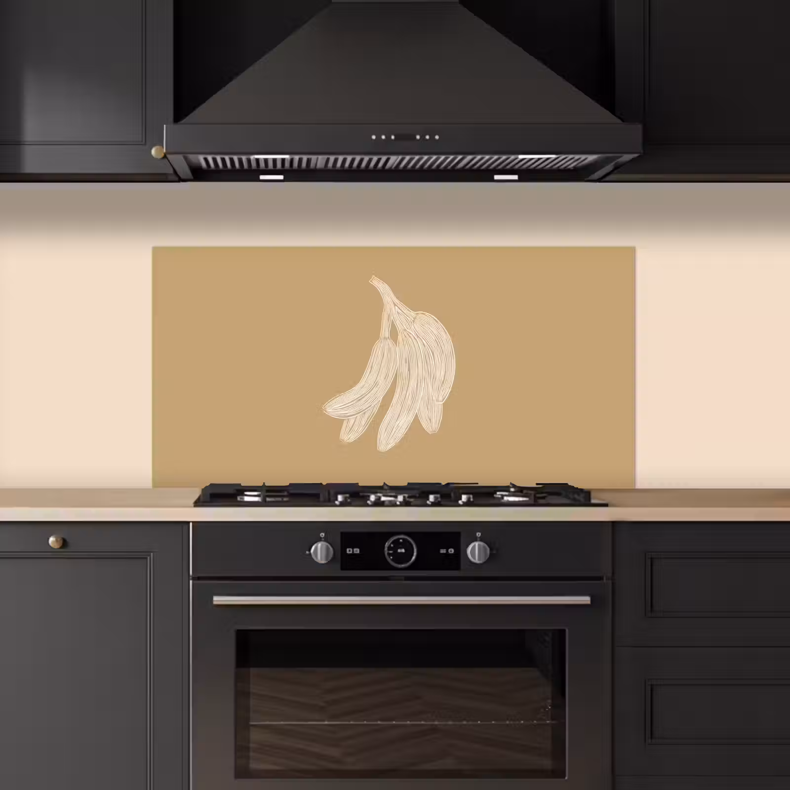 Bananen - Beige - Lijntekening - Minimalistisch keuken achterwand spatscherm middel -sfeer1