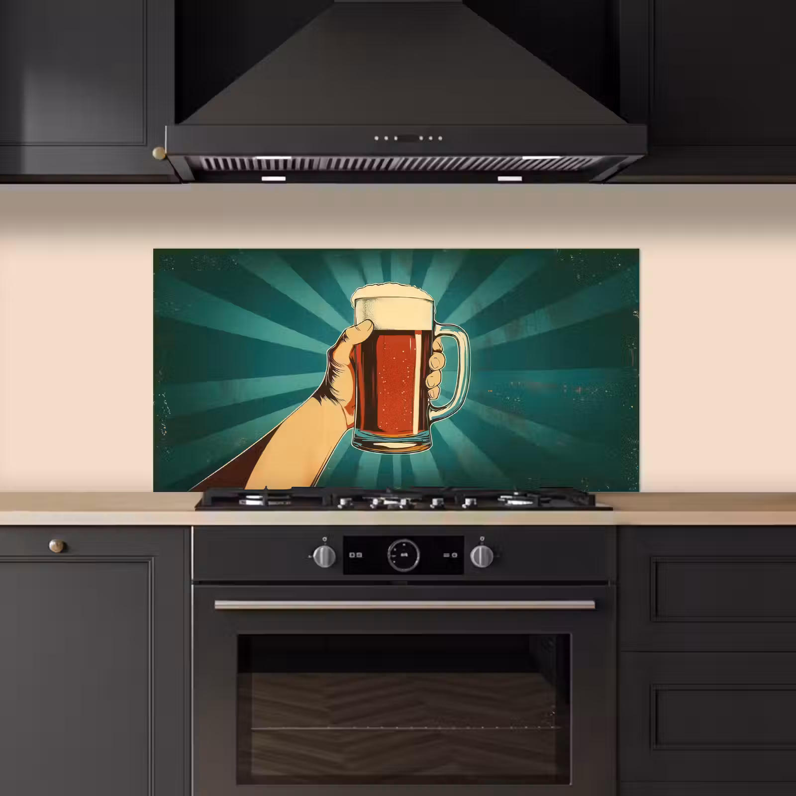 Bierglas - Schuim - Retro - Groen keuken achterwand spatscherm middel -sfeer1