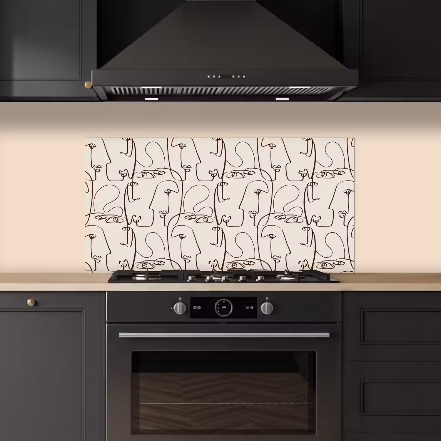 Beige - Gezicht - Lijnen - Bruin keuken achterwand spatscherm middel 899 -sfeer1