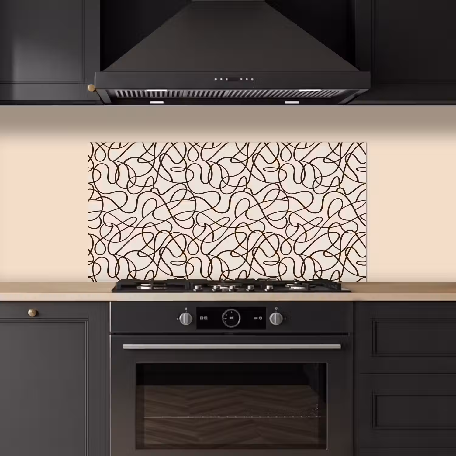 Beige - Lijnen - Donkerbruin keuken achterwand spatscherm middel 899 -sfeer1