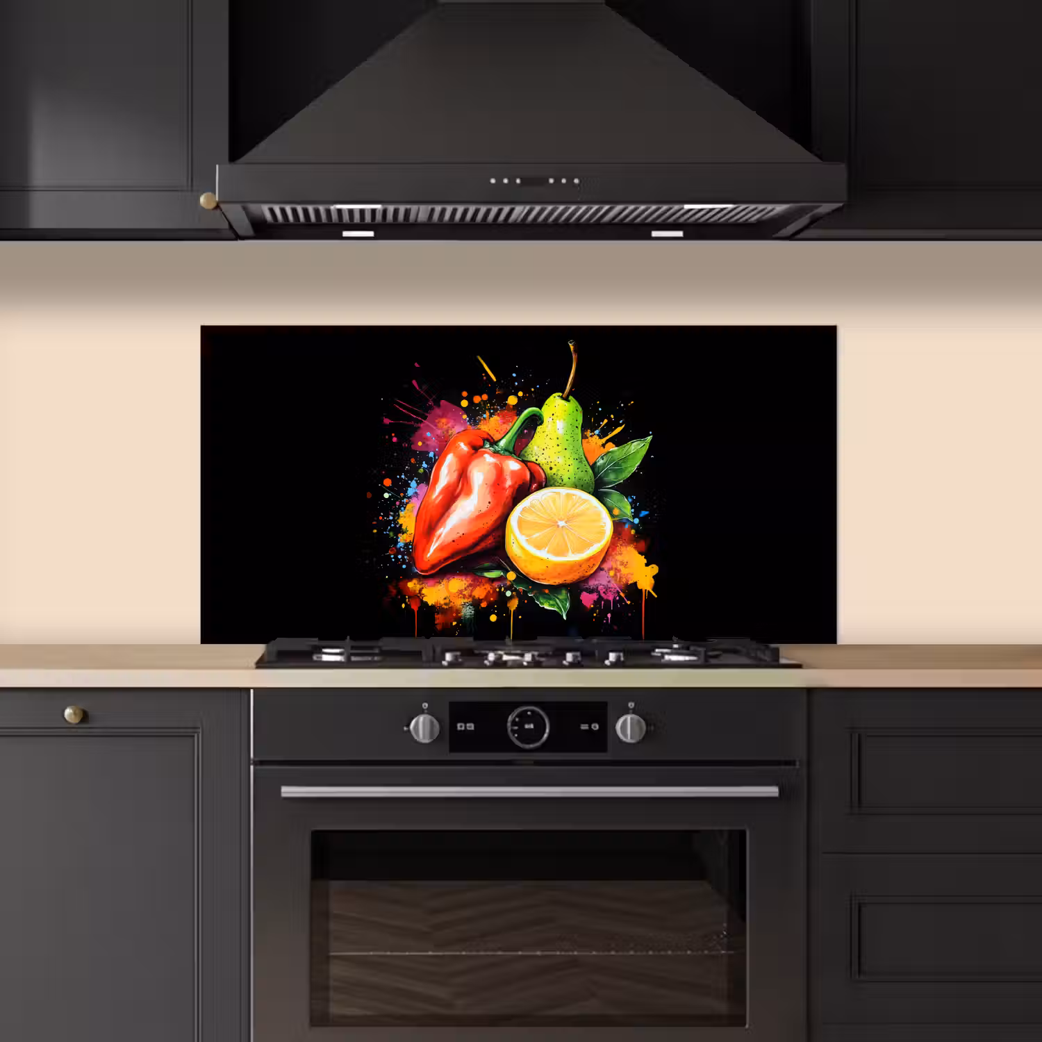 Paprika - Peer - Citroen - Graffiti - Verf - Abstract keuken achterwand spatscherm middel -sfeer1