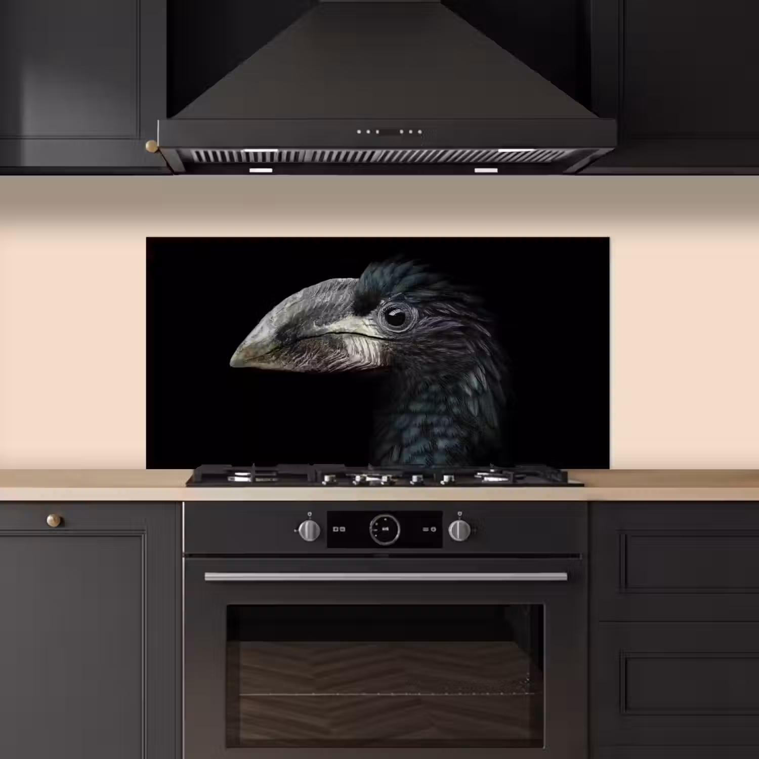 Vogel - Portret - Neushoornvogel - Zwart - Dieren keuken achterwand spatscherm middel -sfeer1