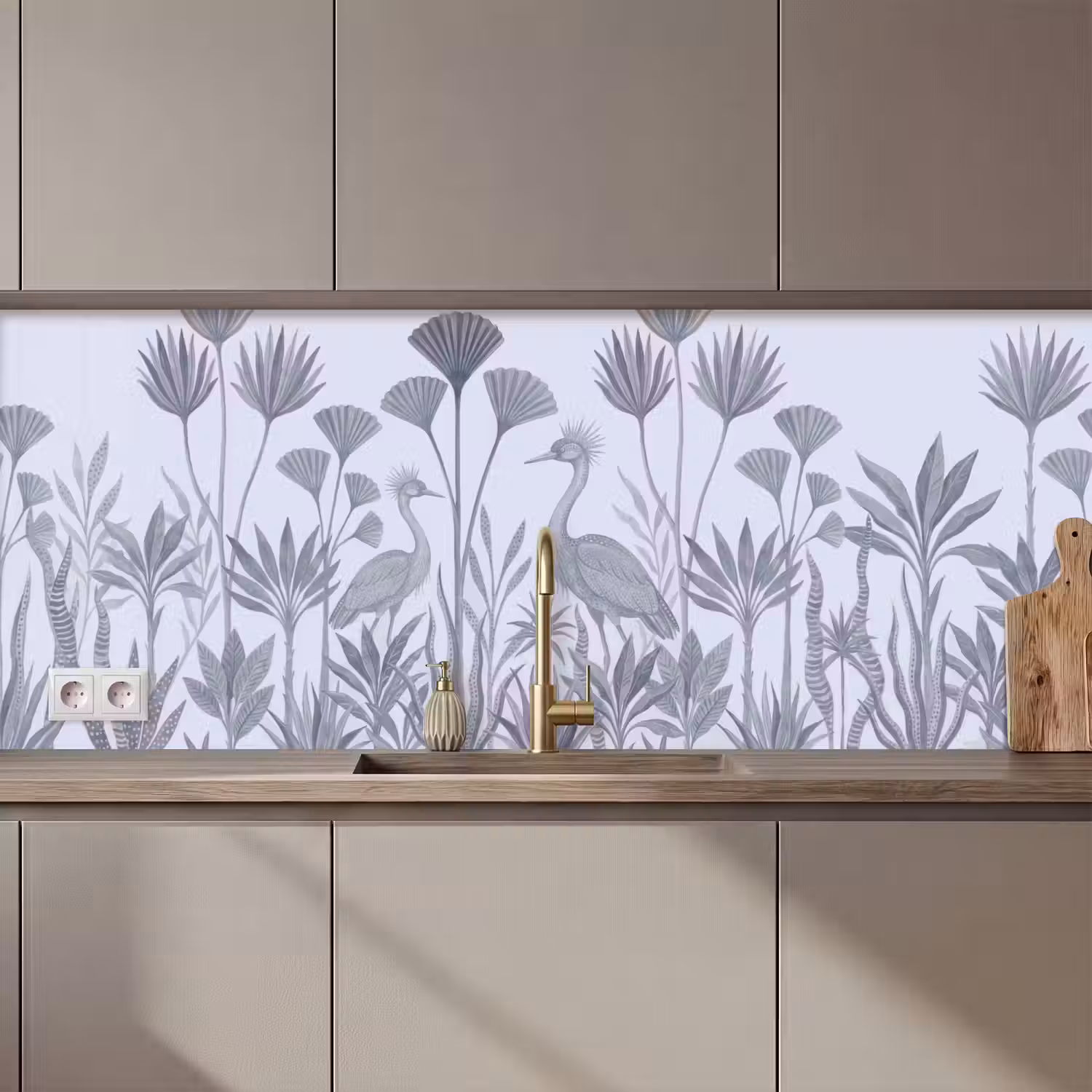 Vogel - Tropisch - Illustratie - Blauwgrijs - Natuur keuken achterwand 2 middel zz_3dshopping