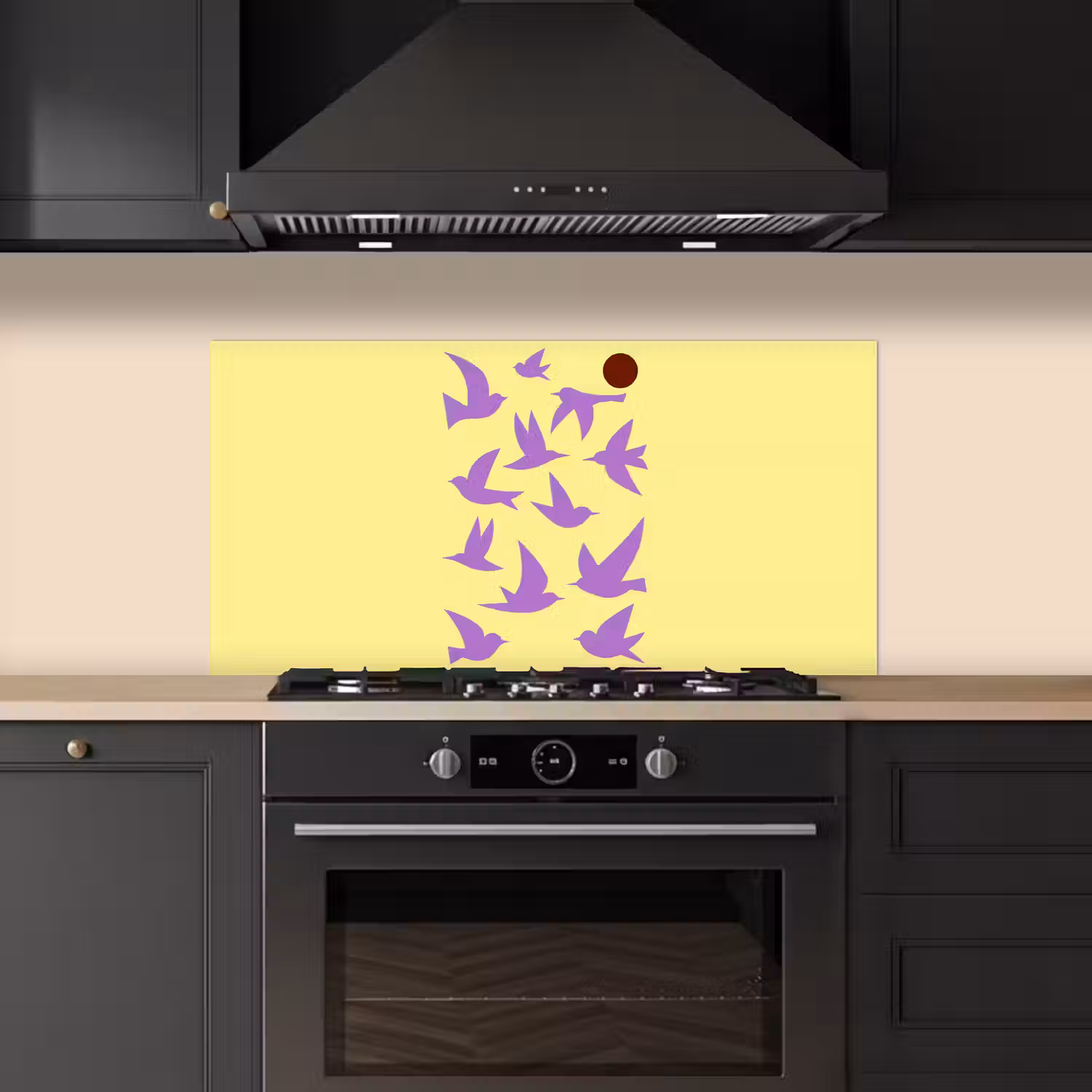 Vogels - Cirkel - Geel - Beweging keuken achterwand spatscherm middel -sfeer1