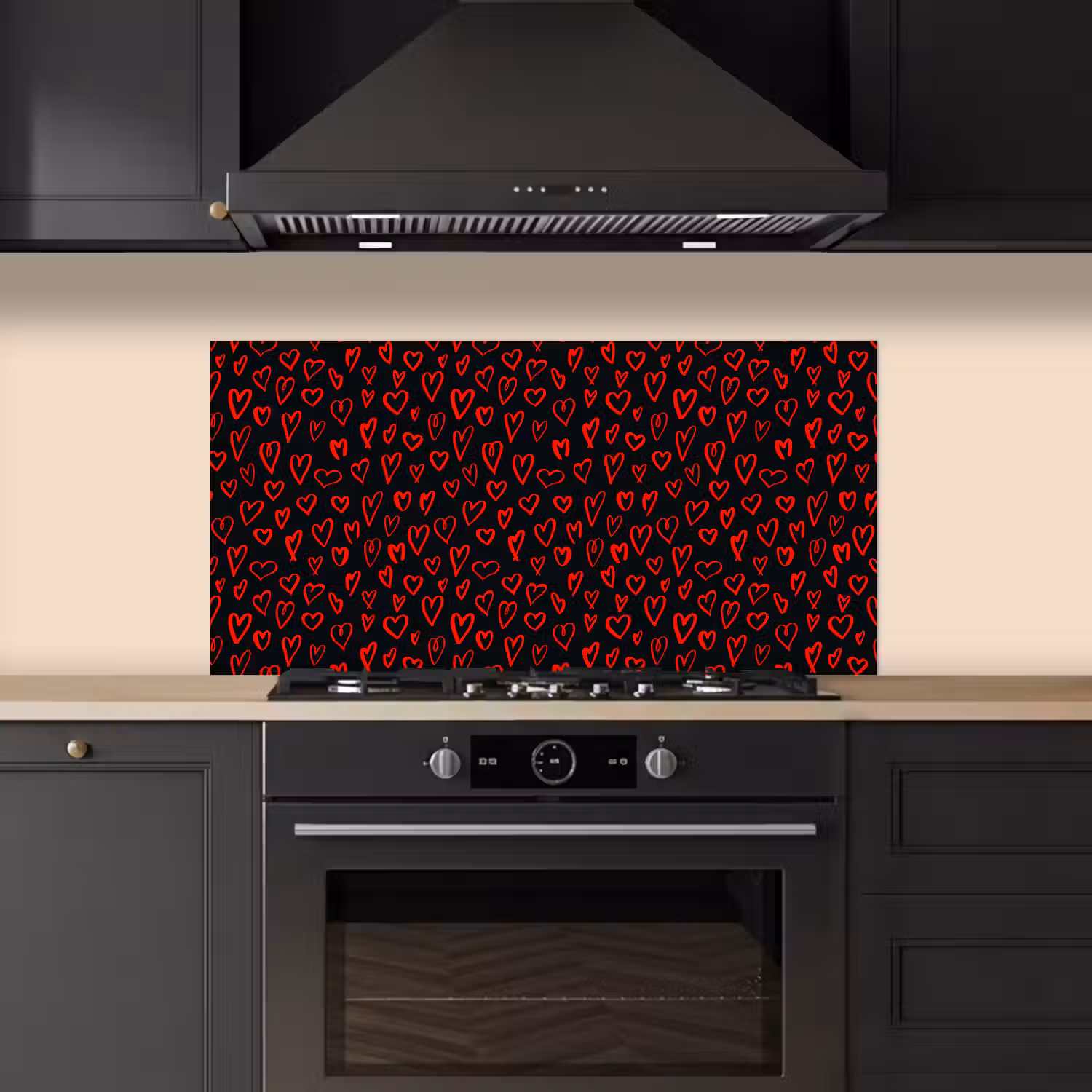 Zwart - Harten - Rood keuken achterwand spatscherm middel 899 -sfeer1