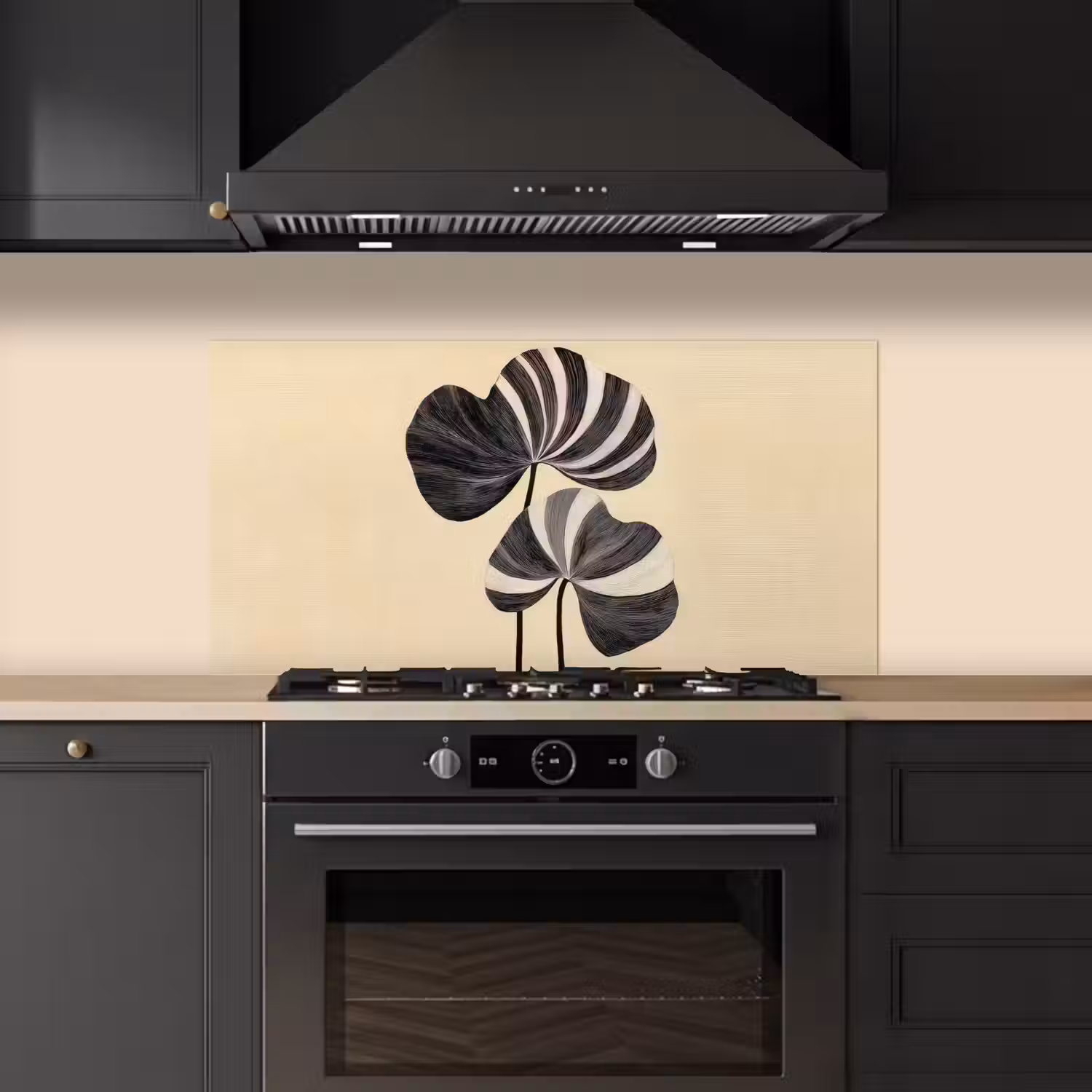 Zwart - Bladeren - Strepen - Minimalistisch keuken achterwand spatscherm middel -sfeer1