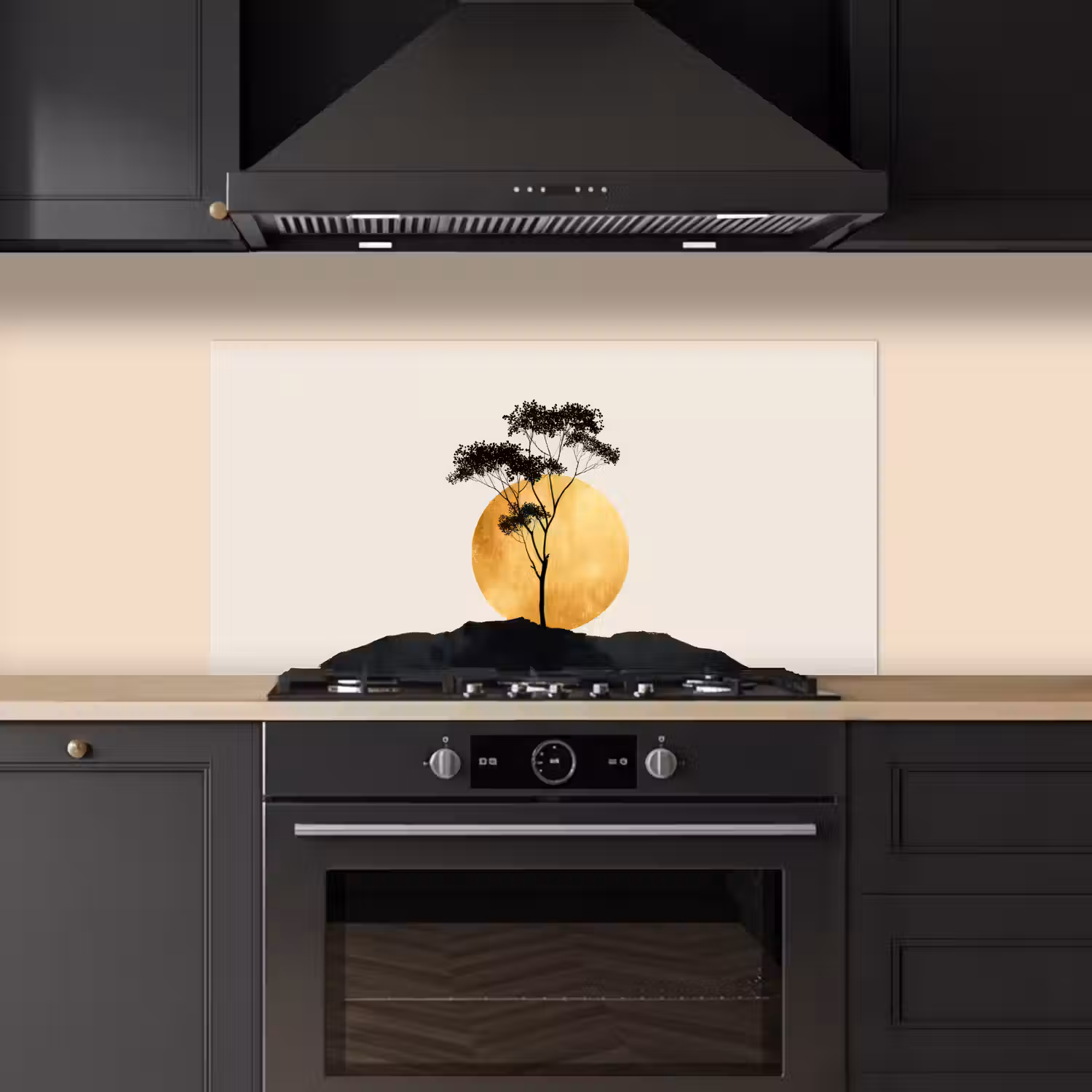 Zwarte boom - Gouden cirkel - Heuvel keuken achterwand spatscherm middel -sfeer1