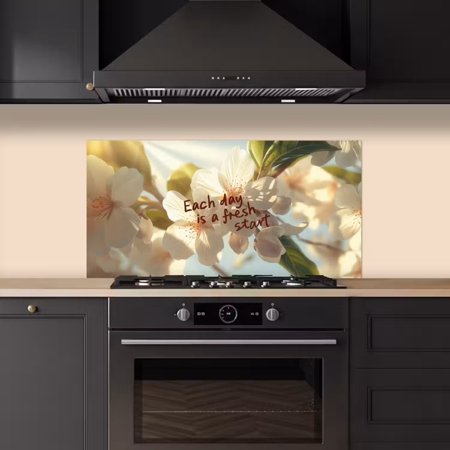 Bloesems - Zonlicht - Quote - Wit keuken achterwand spatscherm middel -sfeer1