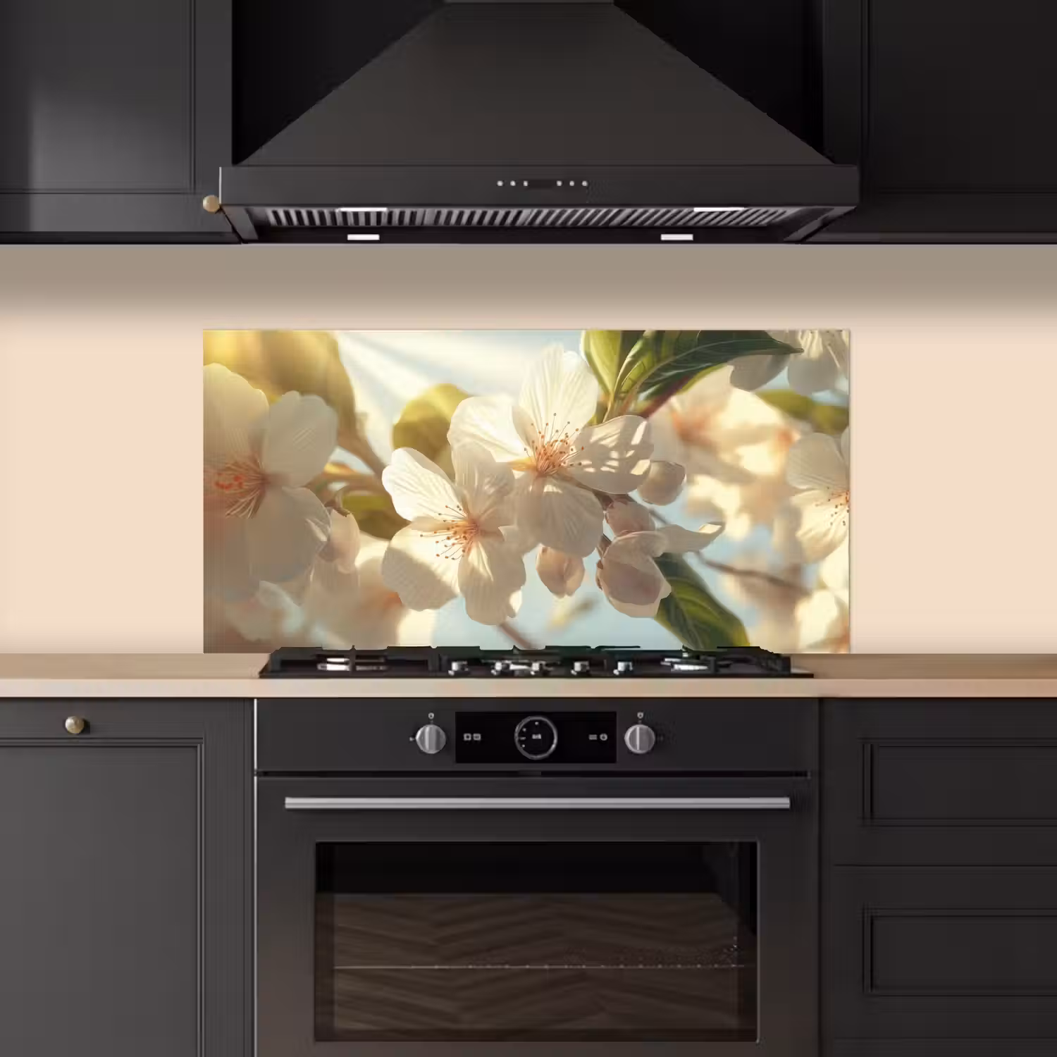 Bloesems - Wit - Zonnestralen - Bloemblaadjes keuken achterwand spatscherm middel -sfeer1