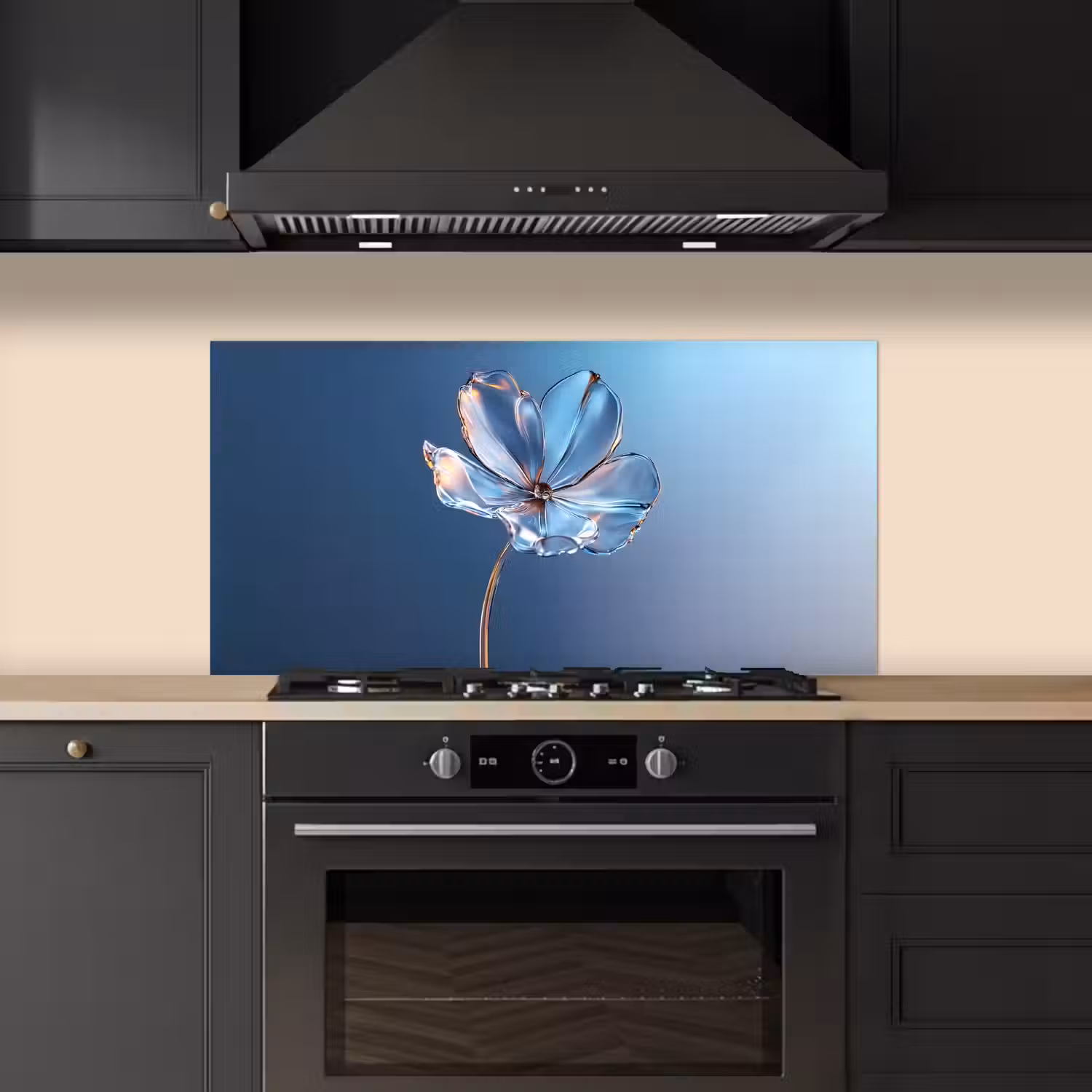 Blauw - Bloem - Glazen - Sierlijk keuken achterwand spatscherm middel -sfeer1