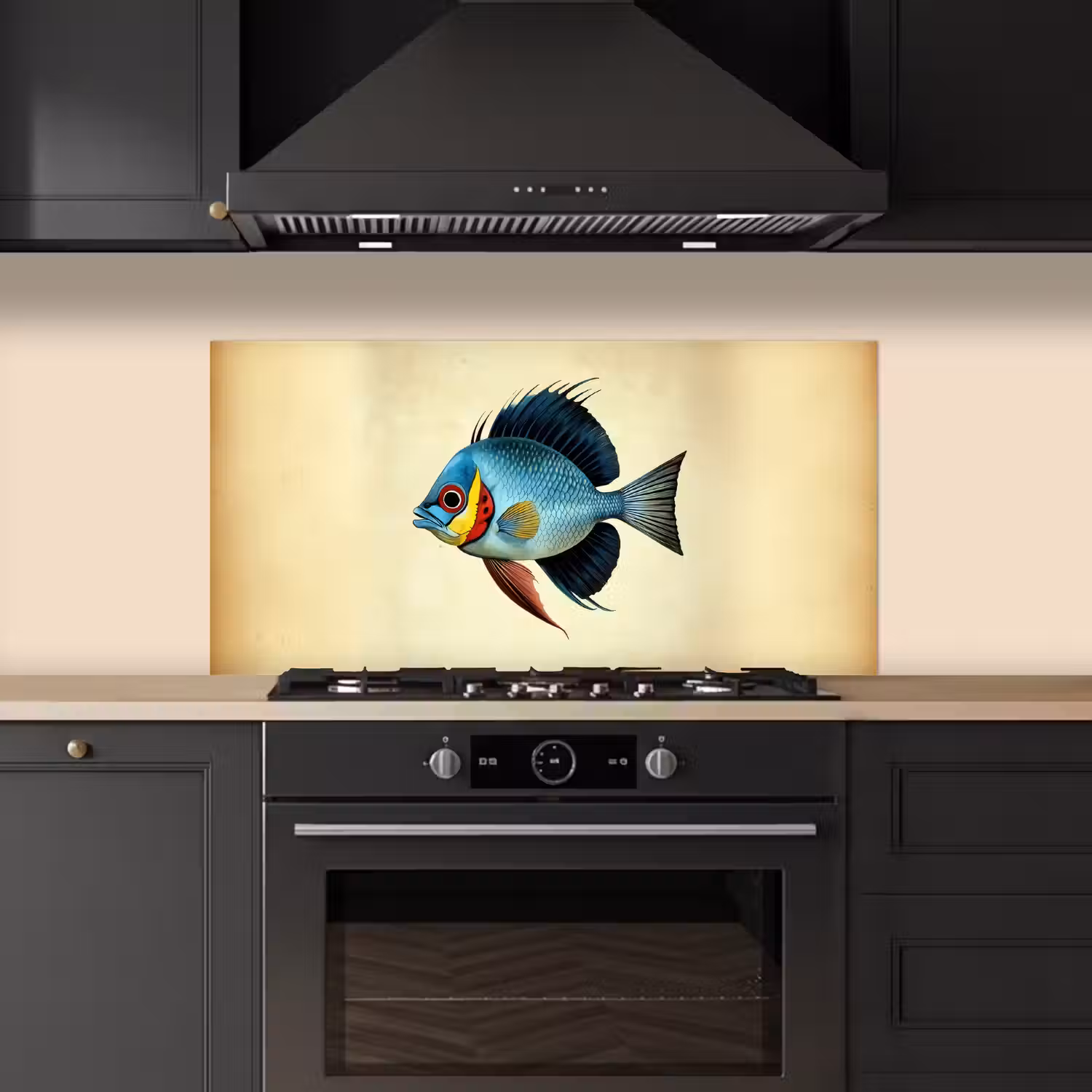 Blauw - Kieuwen - Vis - Illustratie keuken achterwand spatscherm middel -sfeer1