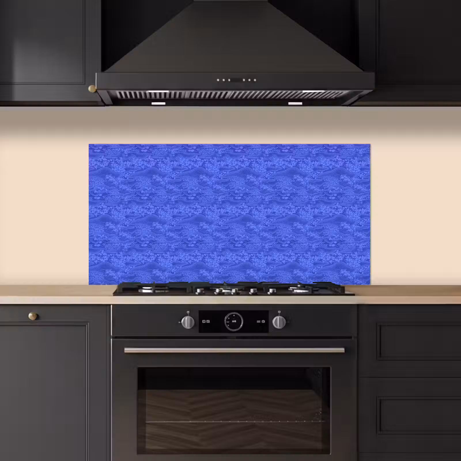Blauw - Patroon - Heuvels - Bloemen keuken achterwand spatscherm middel 899 -sfeer1