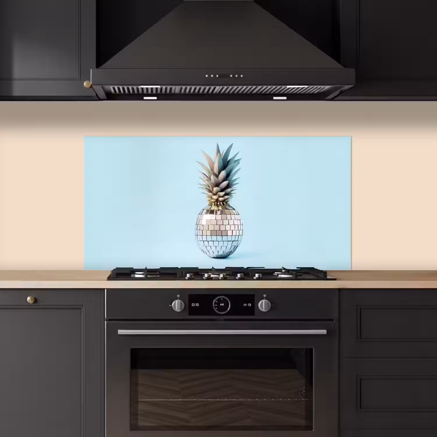 Blauw - Ananas - Disco - Discobal keuken achterwand spatscherm middel -sfeer1