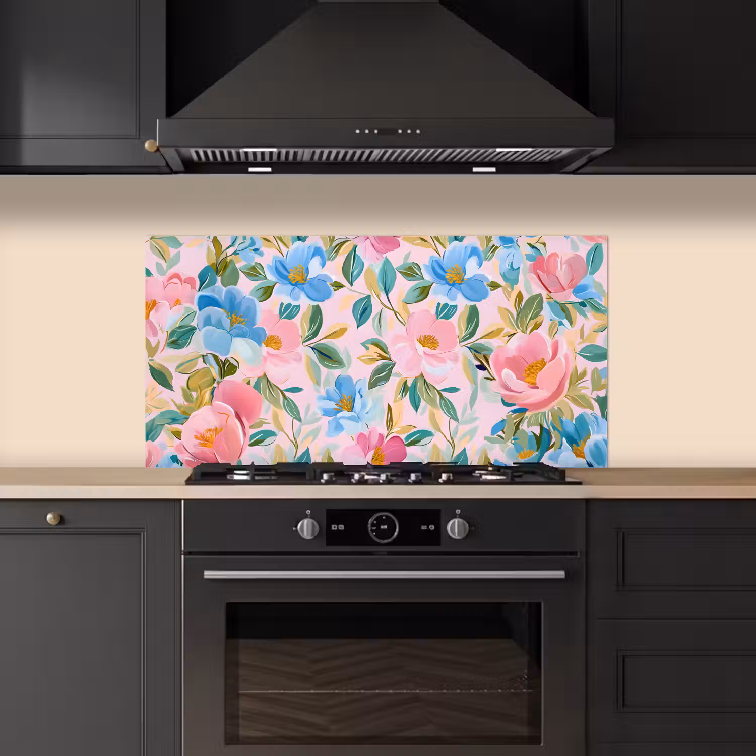 Blauw - Roze - Bloemen keuken achterwand spatscherm middel -sfeer1