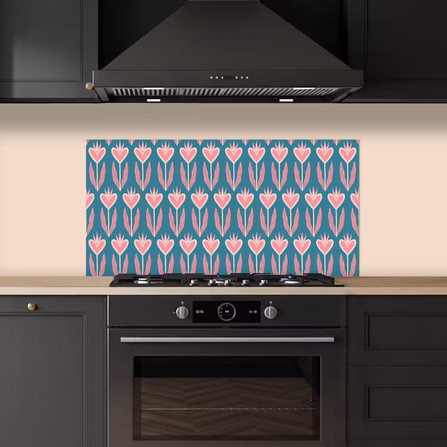 Blauw - Retro - Patroon - Hartjes keuken achterwand spatscherm middel 899 -sfeer1