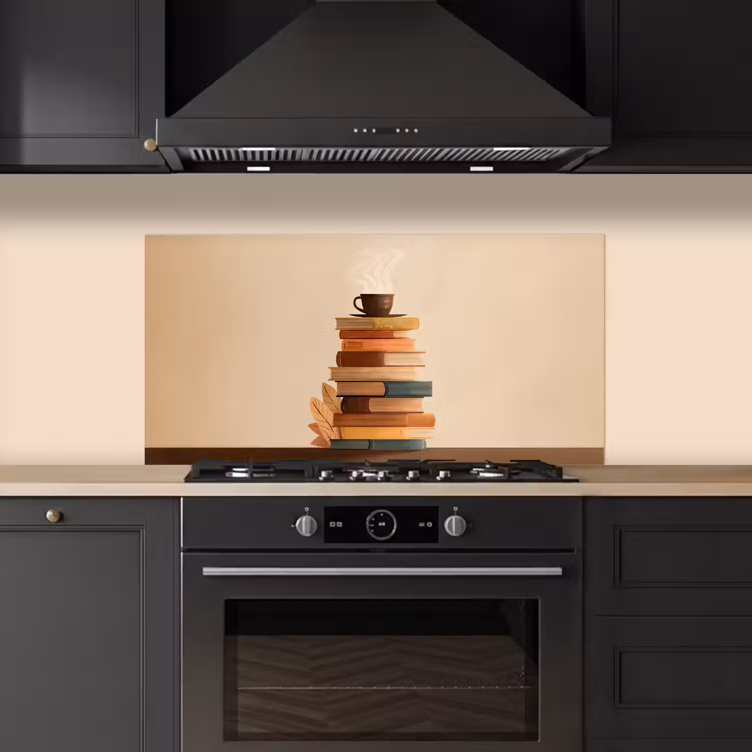 Boeken - Toren - Koffie - Beige keuken achterwand spatscherm middel -sfeer1