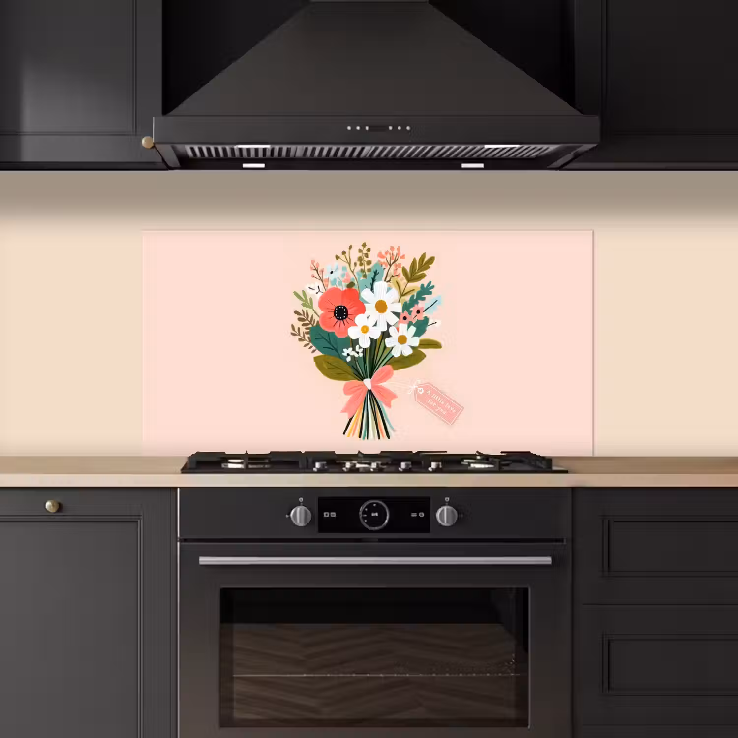 Boeket - Strikje - Kaartje - Quote keuken achterwand spatscherm middel -sfeer1