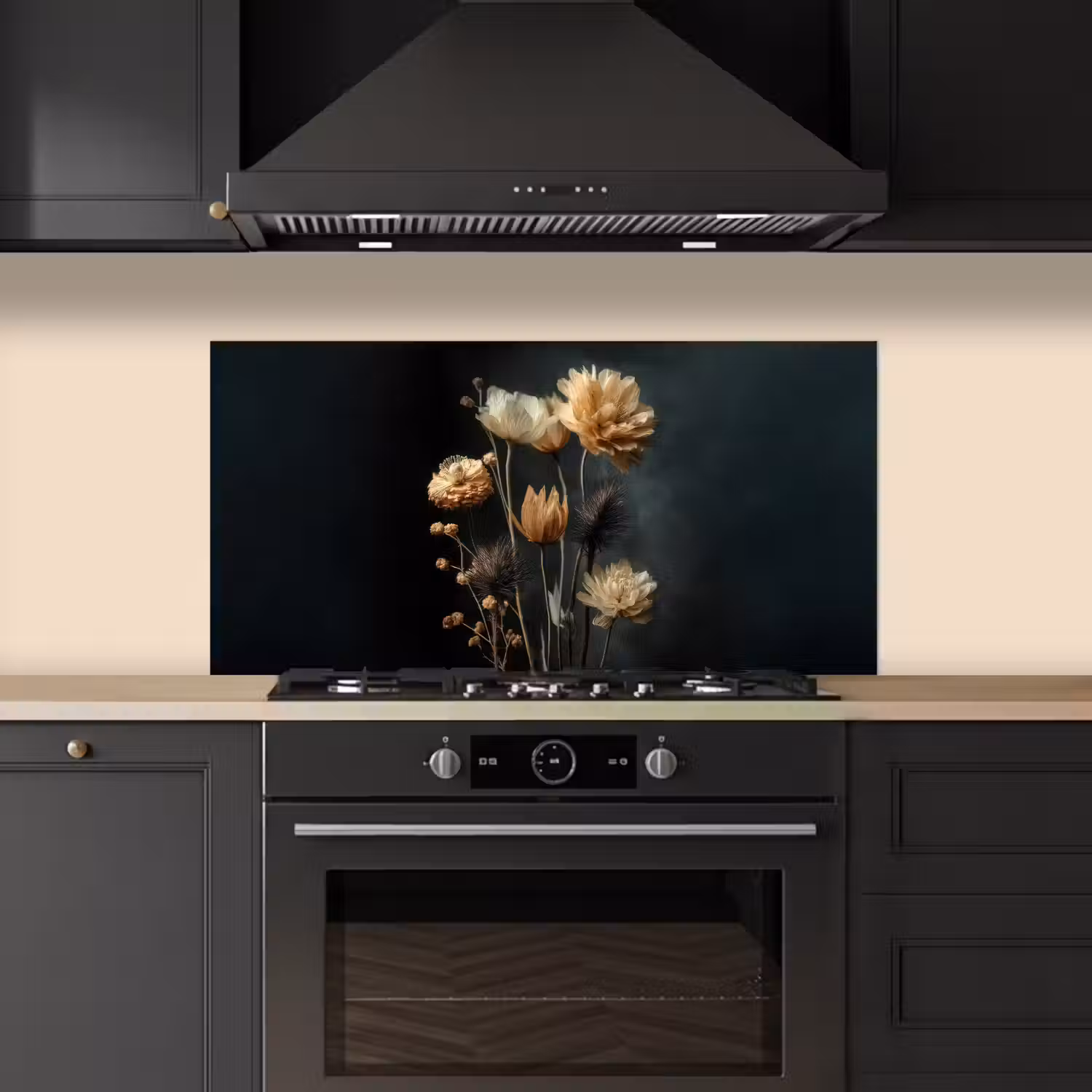 Boeket - Bloemen - Licht - Zwart keuken achterwand spatscherm middel -sfeer1
