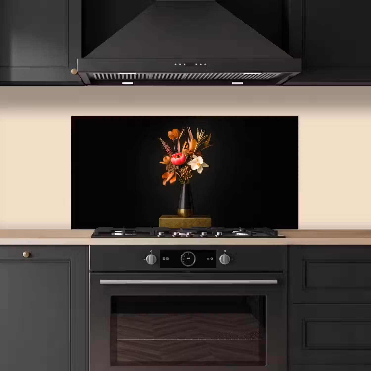 Boeket - Oranje - Gouden - vaas keuken achterwand spatscherm middel -sfeer1