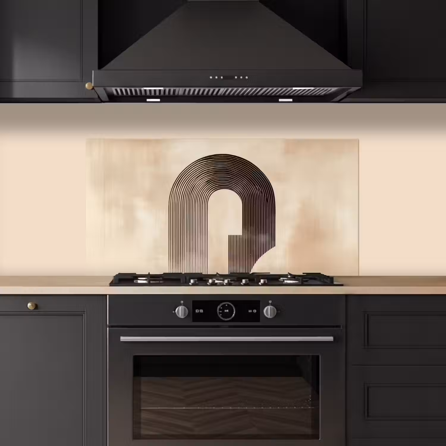Boog - Strepen - Minimalistisch - Zwart keuken achterwand spatscherm middel -sfeer1