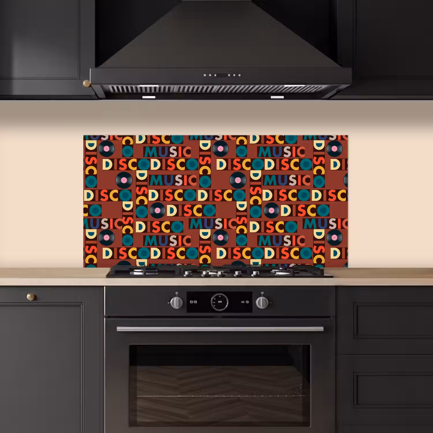 Bruin - Retro - Disco - Patroon keuken achterwand spatscherm middel 899 -sfeer1