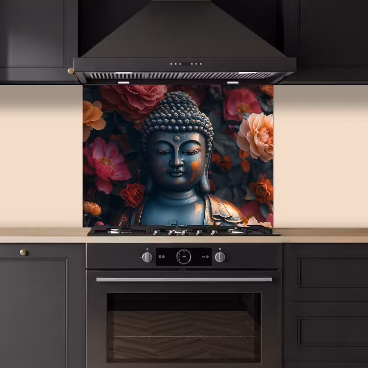 Boeddha - Bloemen - Buddha - Beeld - Kunst keuken achterwand spatscherm middel -sfeer1