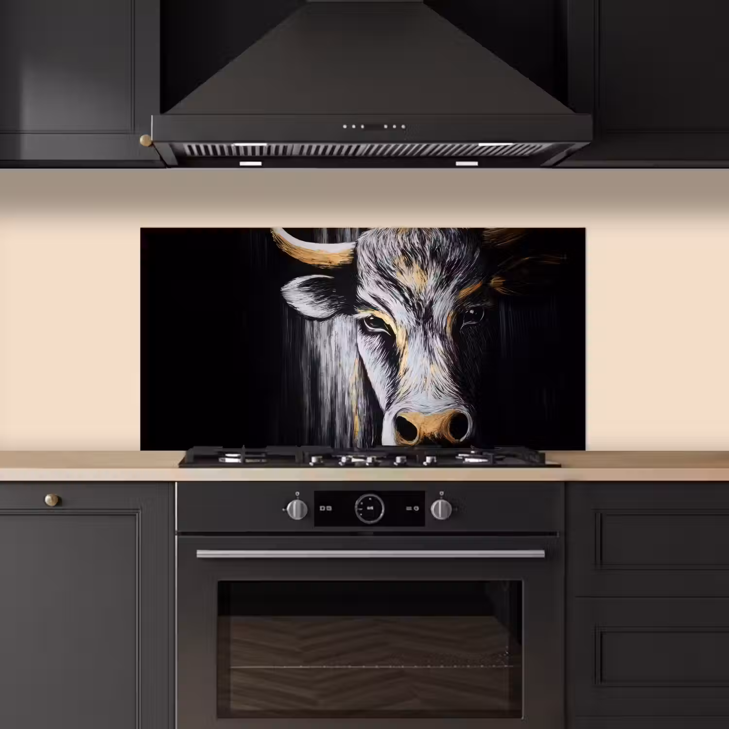 Stier - Hoorns - Snuit - Goud keuken achterwand spatscherm middel -sfeer1