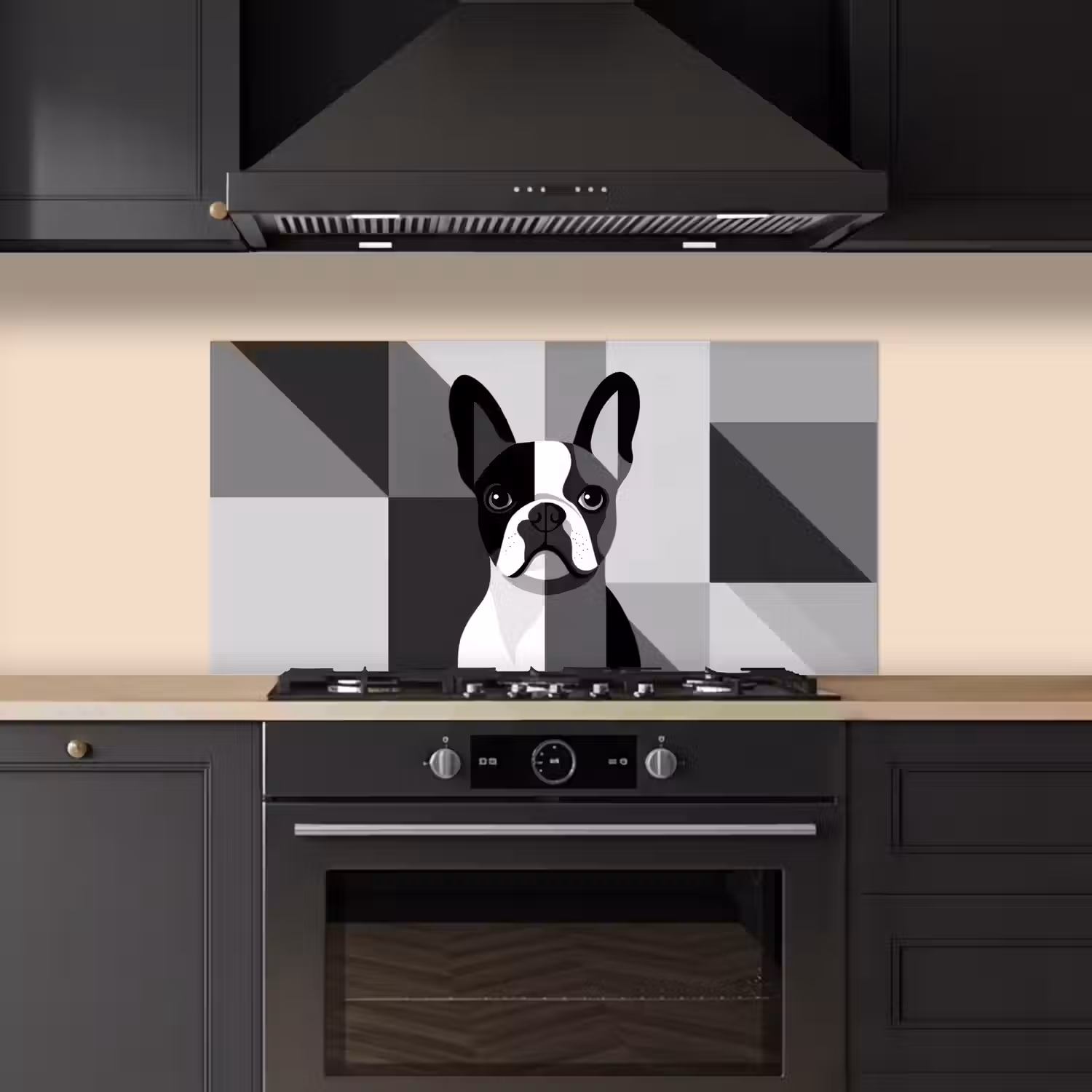 Buldog - Zwart - Abstract - Vlakken keuken achterwand spatscherm middel -sfeer1