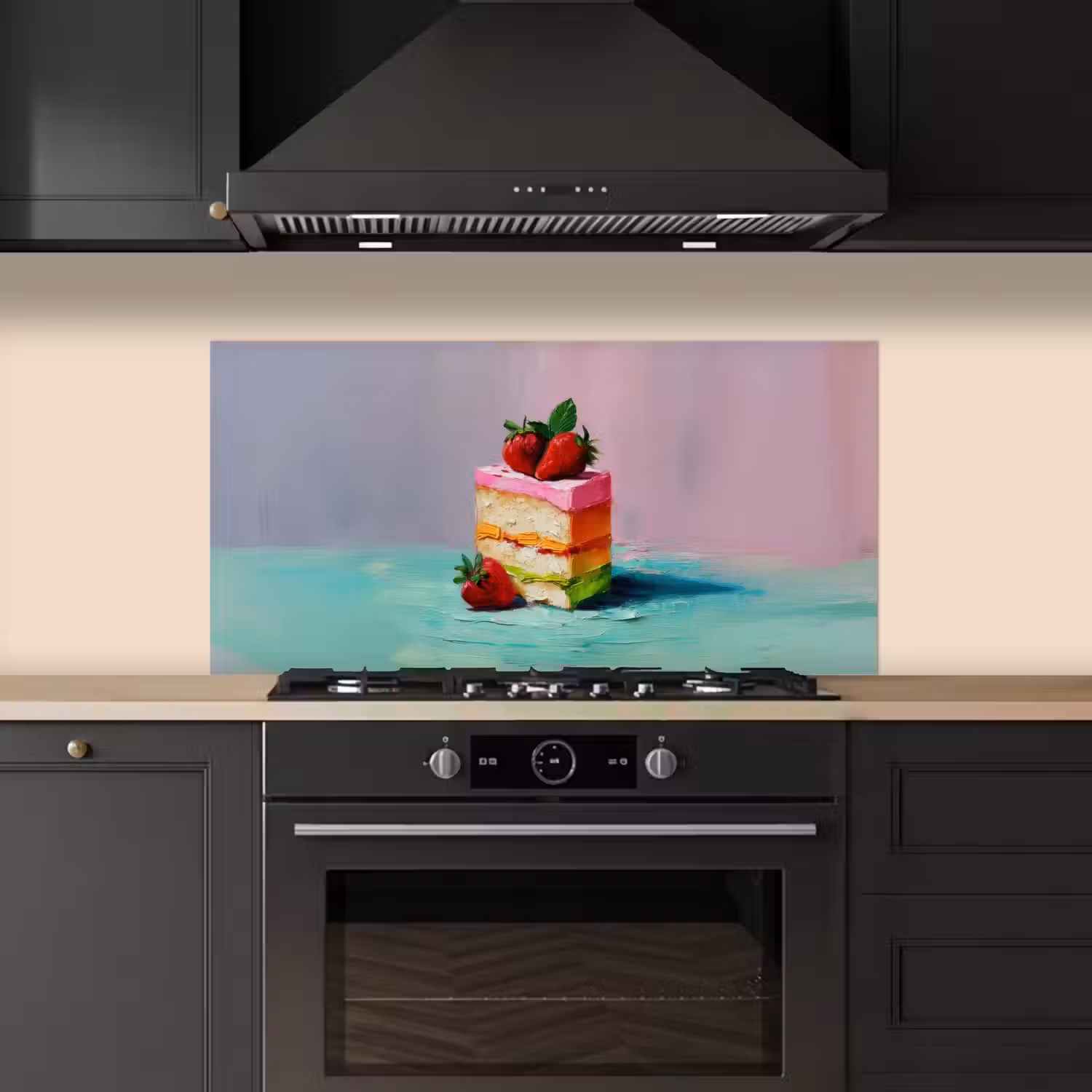 Taartje - Aardbeien - Glazuur - Kleurrijk keuken achterwand spatscherm middel -sfeer1