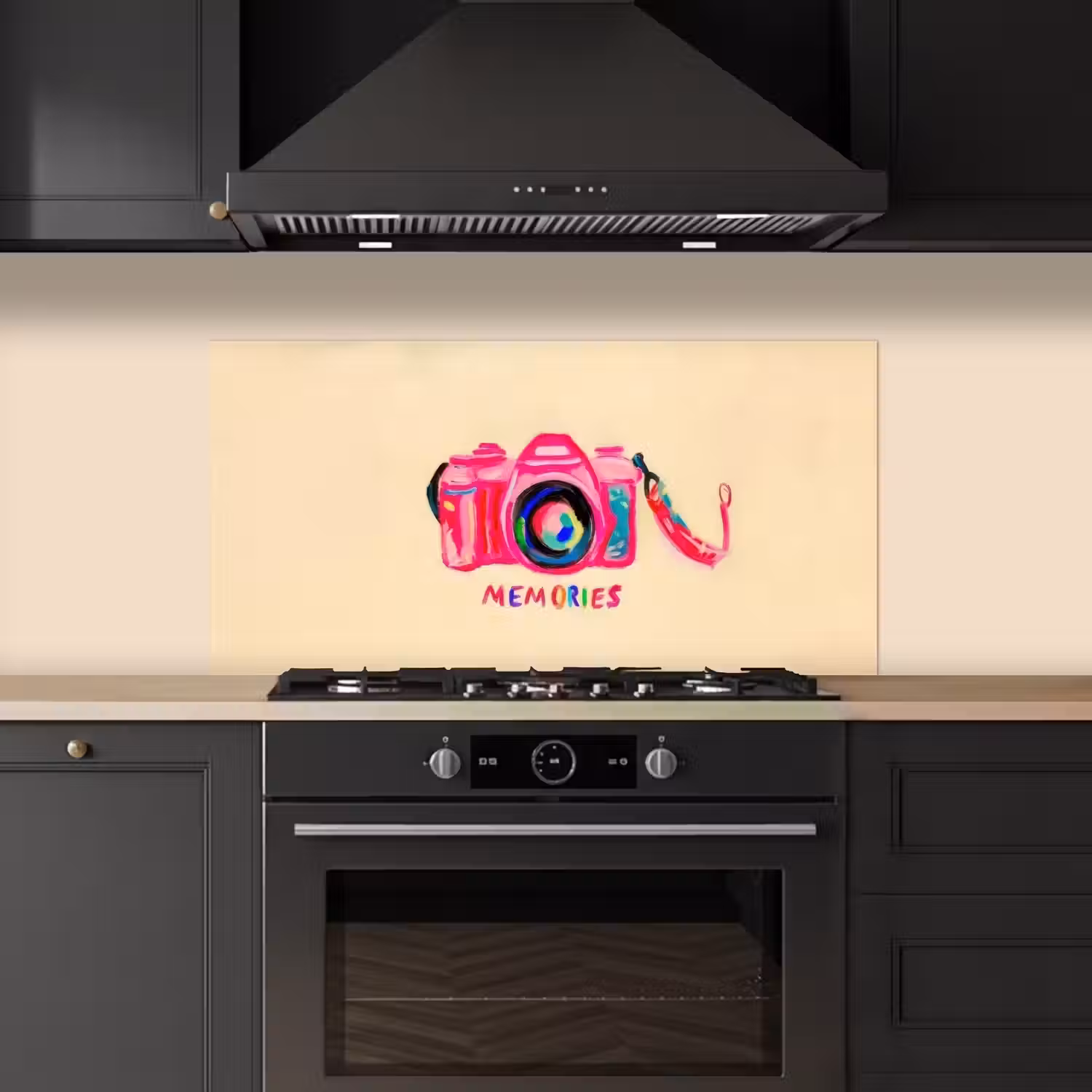 Camera - Memories - Roze - Geschilderd keuken achterwand spatscherm middel -sfeer1