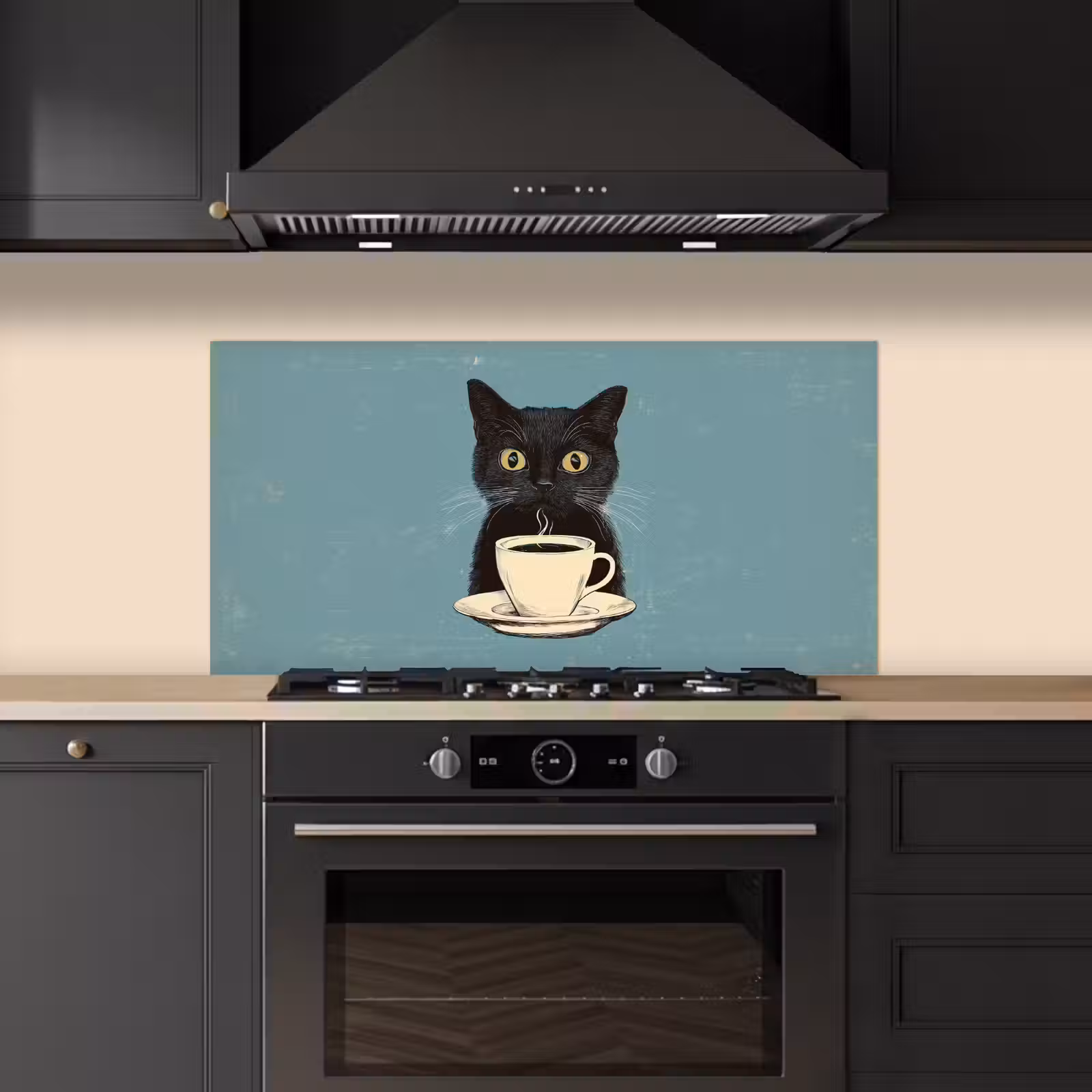 Kat - Zwart - Koffie - Minimalistisch keuken achterwand spatscherm middel -sfeer1