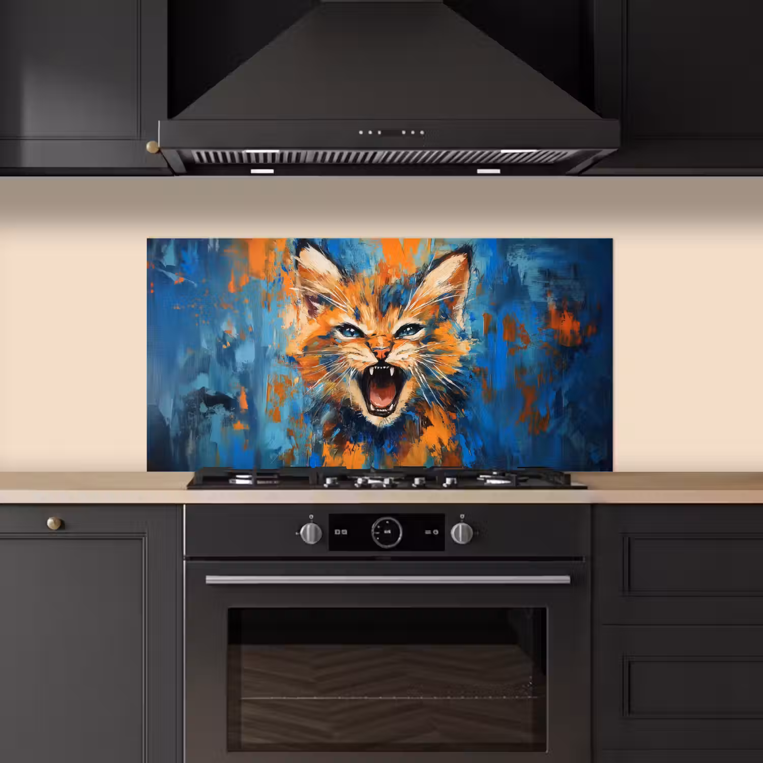 Kat - Kleurrijk - Oranje - Blauw keuken achterwand spatscherm middel -sfeer1