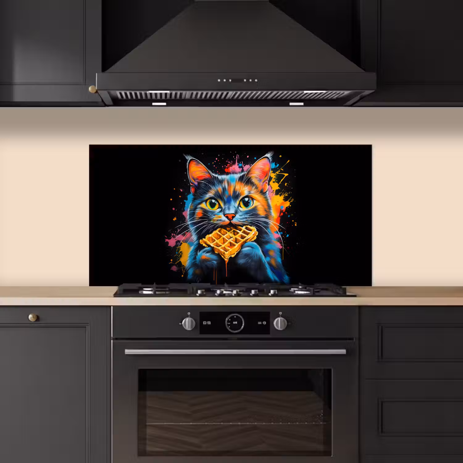 Kat - Graffiti - Kleurrijk - Wafel - Eten keuken achterwand spatscherm middel -sfeer1