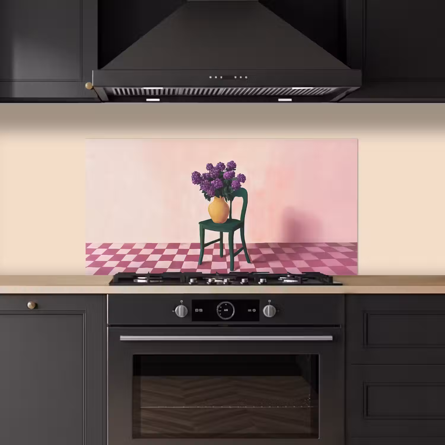 Stoel - Vaas - Bloemen - Geblokt keuken achterwand spatscherm middel -sfeer1