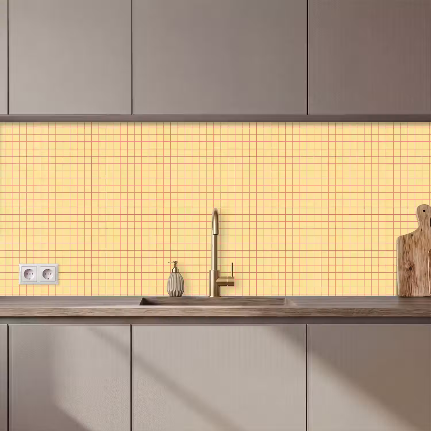Ruitjes - Grid - Minimalistisch - Geel - Roze keuken achterwand 2 middel 871 zz_3dshopping