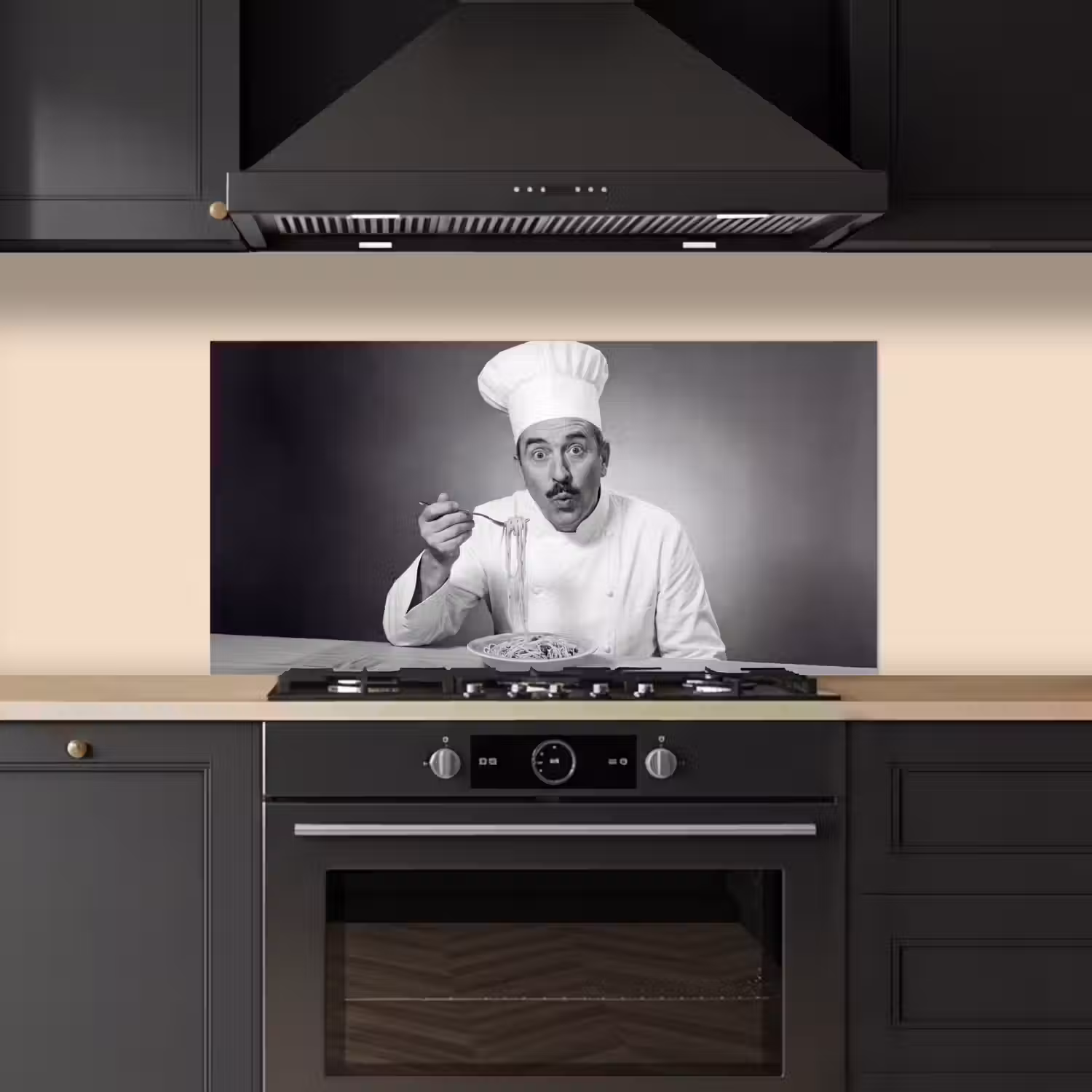 Chef - Spaghetti - Pasta keuken achterwand spatscherm middel -sfeer1