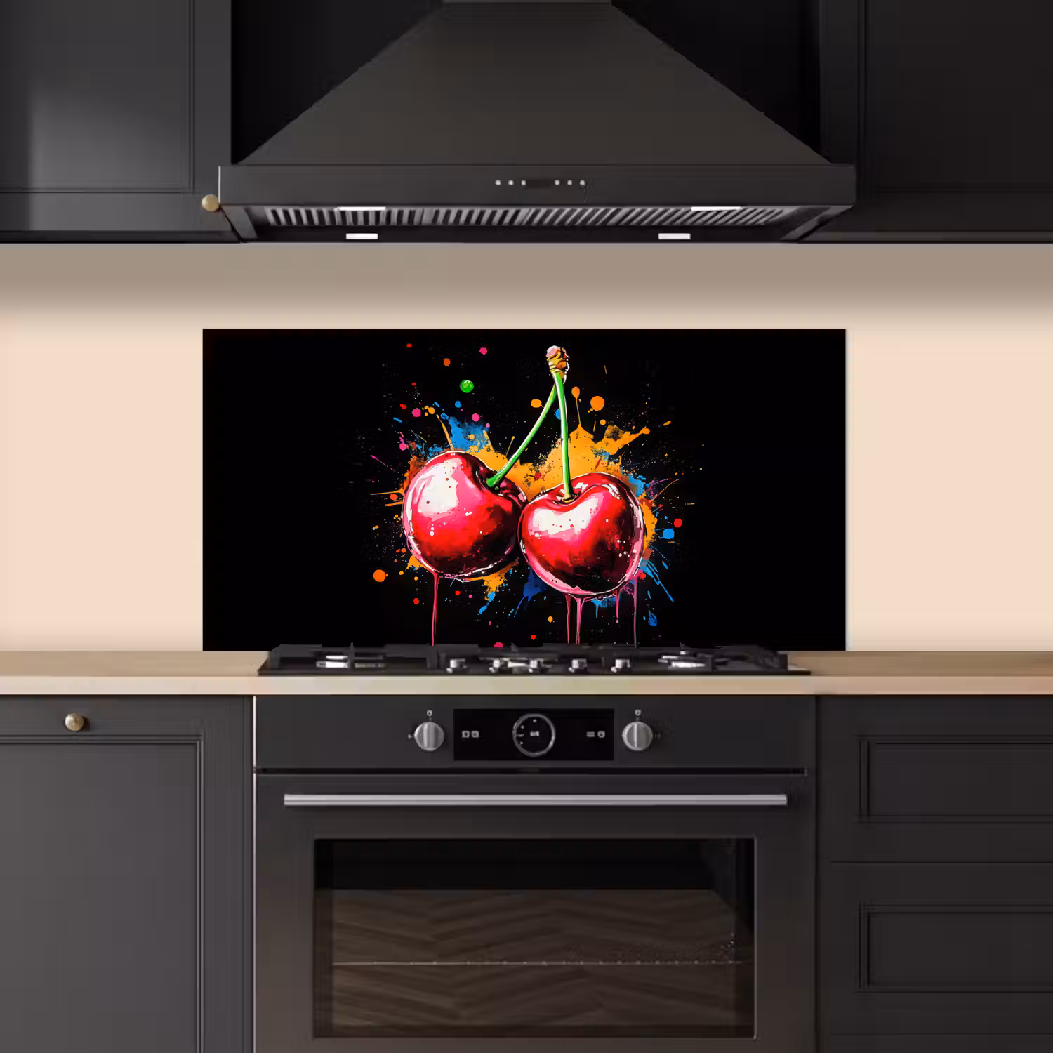 Kersen - Fruit - Graffiti - Verf - Abstract - Modern - Kleurrijk keuken achterwand spatscherm middel -sfeer1