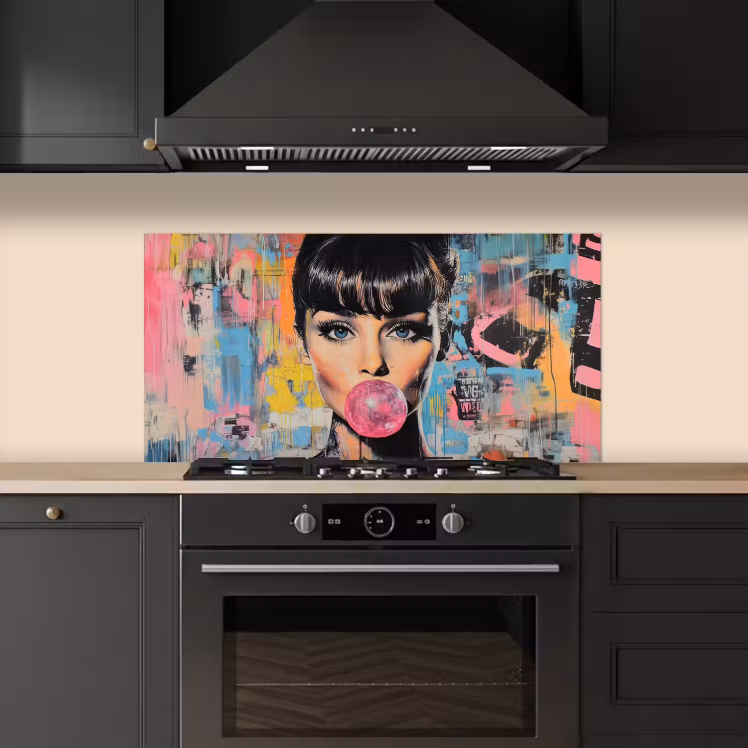 Kauwgom - Vrouw - Penseelstreken - Modern keuken achterwand spatscherm middel -sfeer1