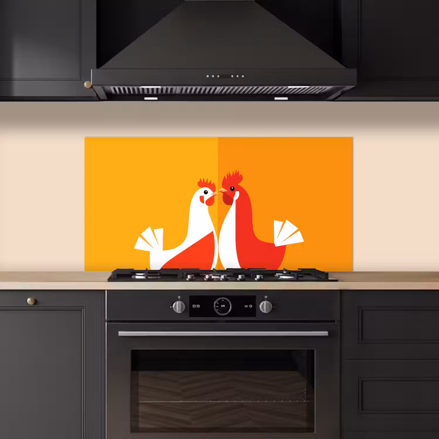 Kippen - Oranje - Vlakken keuken achterwand spatscherm middel -sfeer1