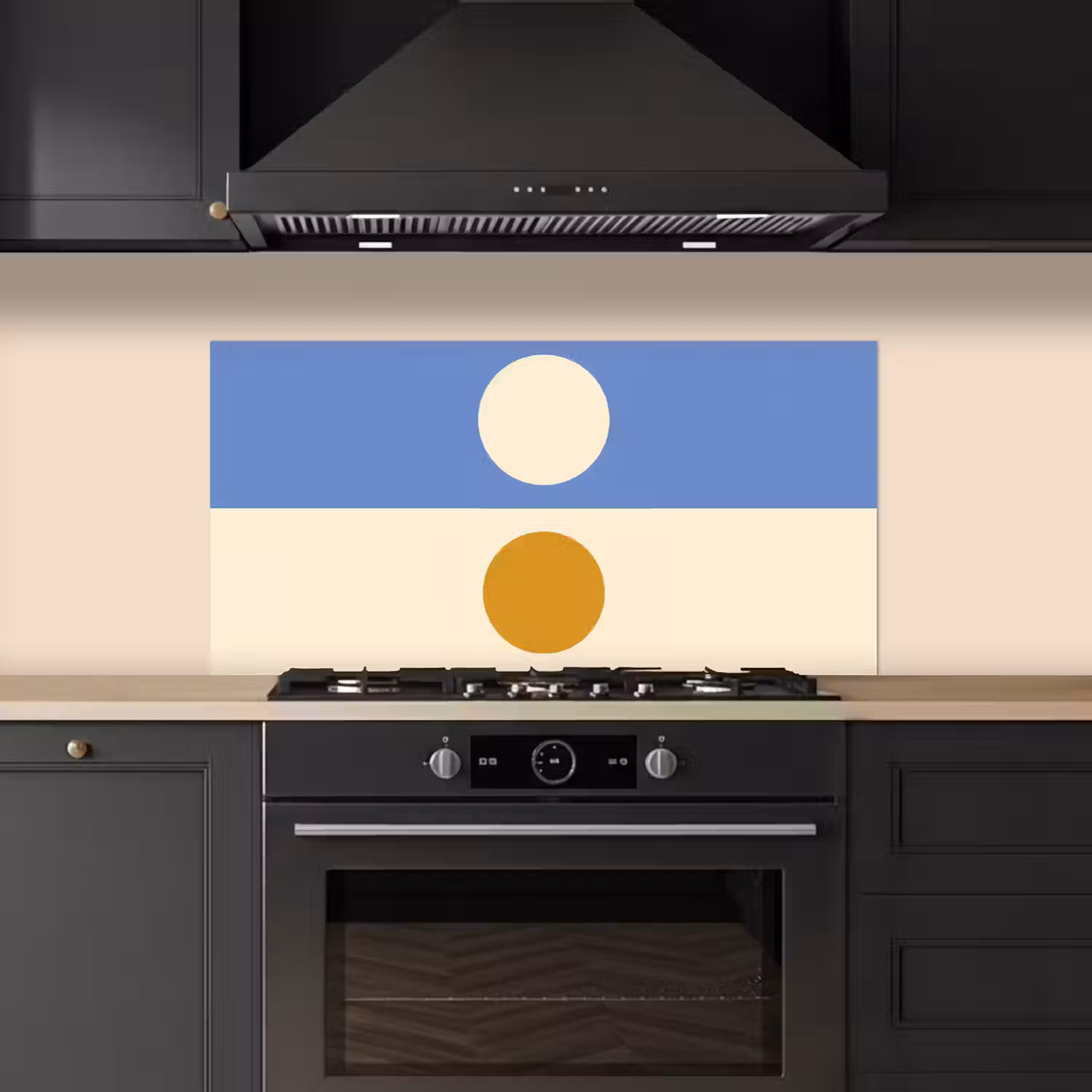 Cirkels - Symmetrisch - Wit - Blauw- Geel keuken achterwand spatscherm middel -sfeer1
