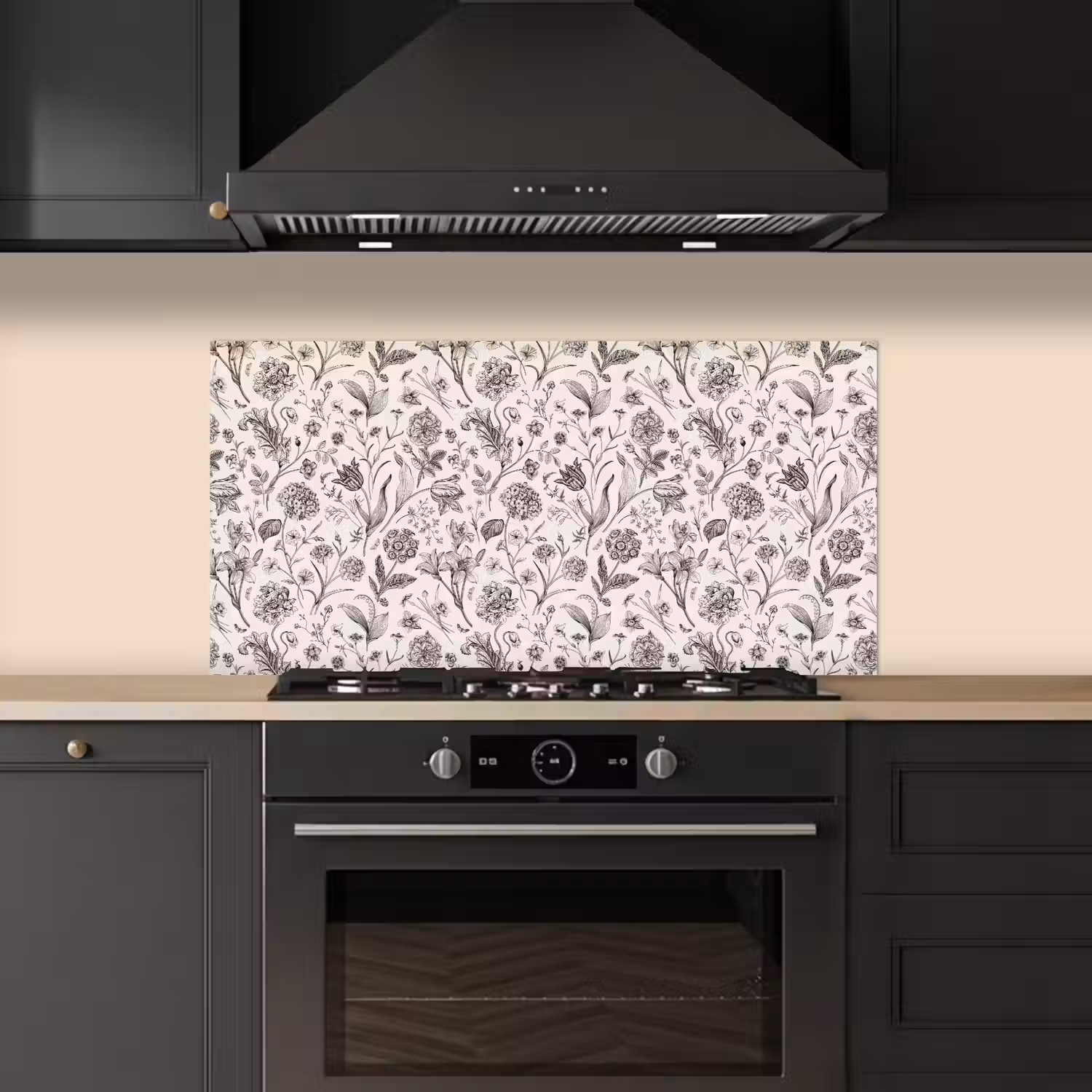 Classic - Black - White - Floral keuken achterwand spatscherm middel 899 -sfeer1