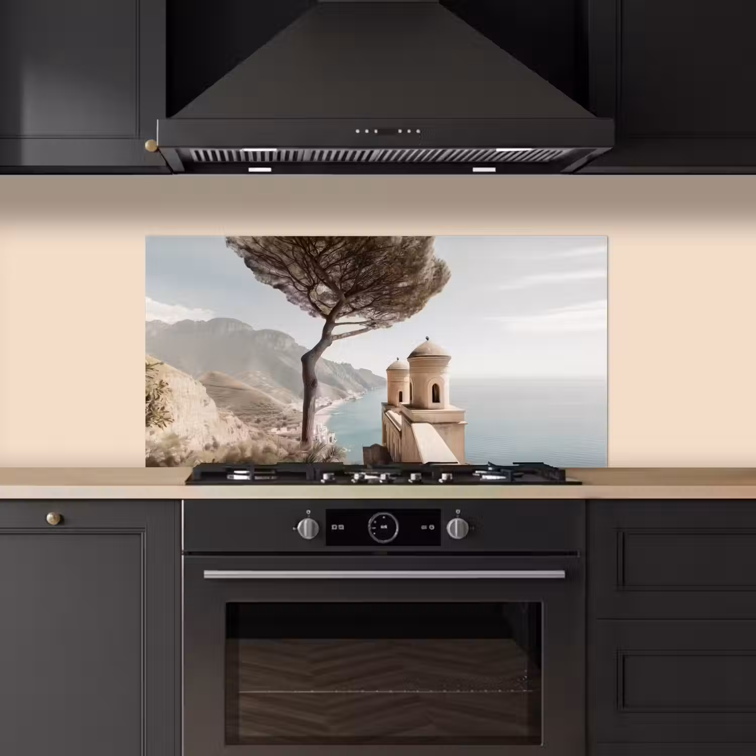 Kust - Klif - Boom - Gebouw keuken achterwand spatscherm middel -sfeer1