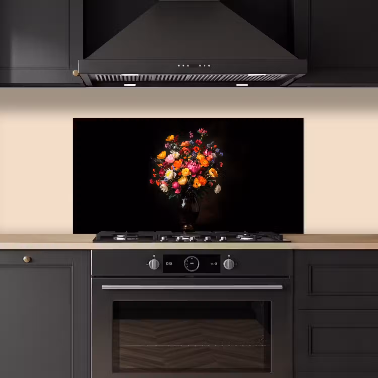 Kleurrijk - Boeket - Vaas - Donkerbruin keuken achterwand spatscherm middel -sfeer1