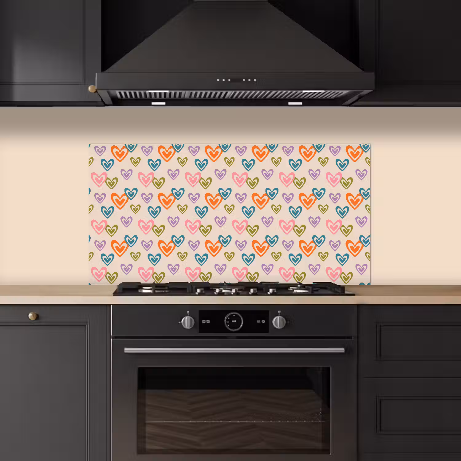 Kleurrijk - Hartjes - Patroon - Beige keuken achterwand spatscherm middel 899 -sfeer1