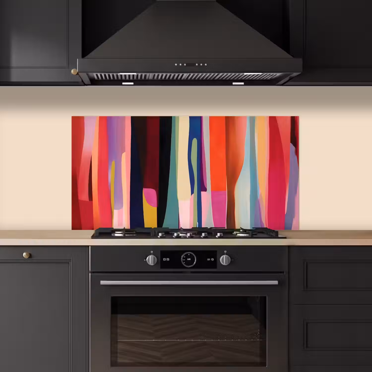 Kleurbanen - Verticaal - Kleurrijk keuken achterwand spatscherm middel -sfeer1